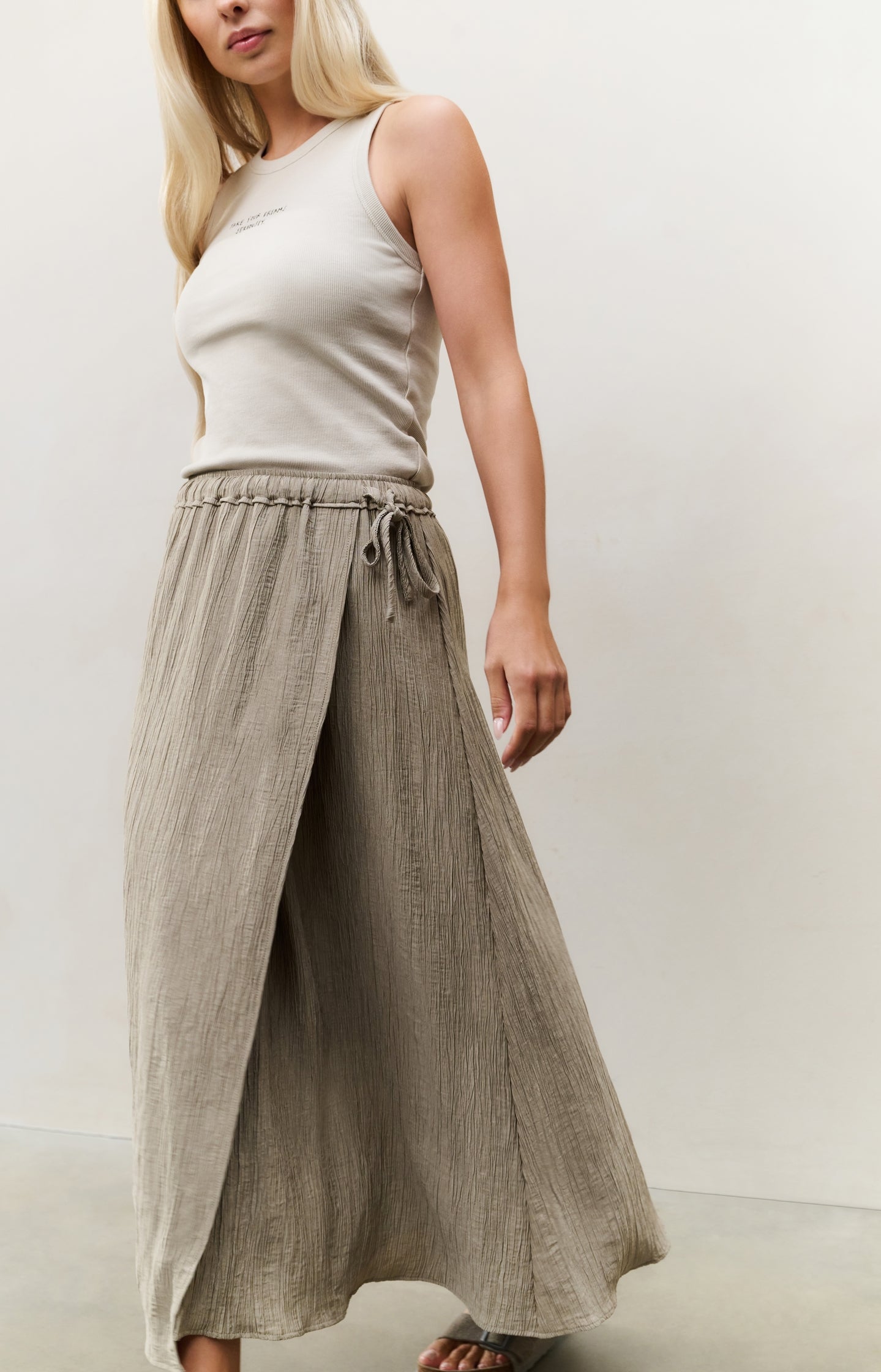 Structured midi skirt with tie detail and wrap look