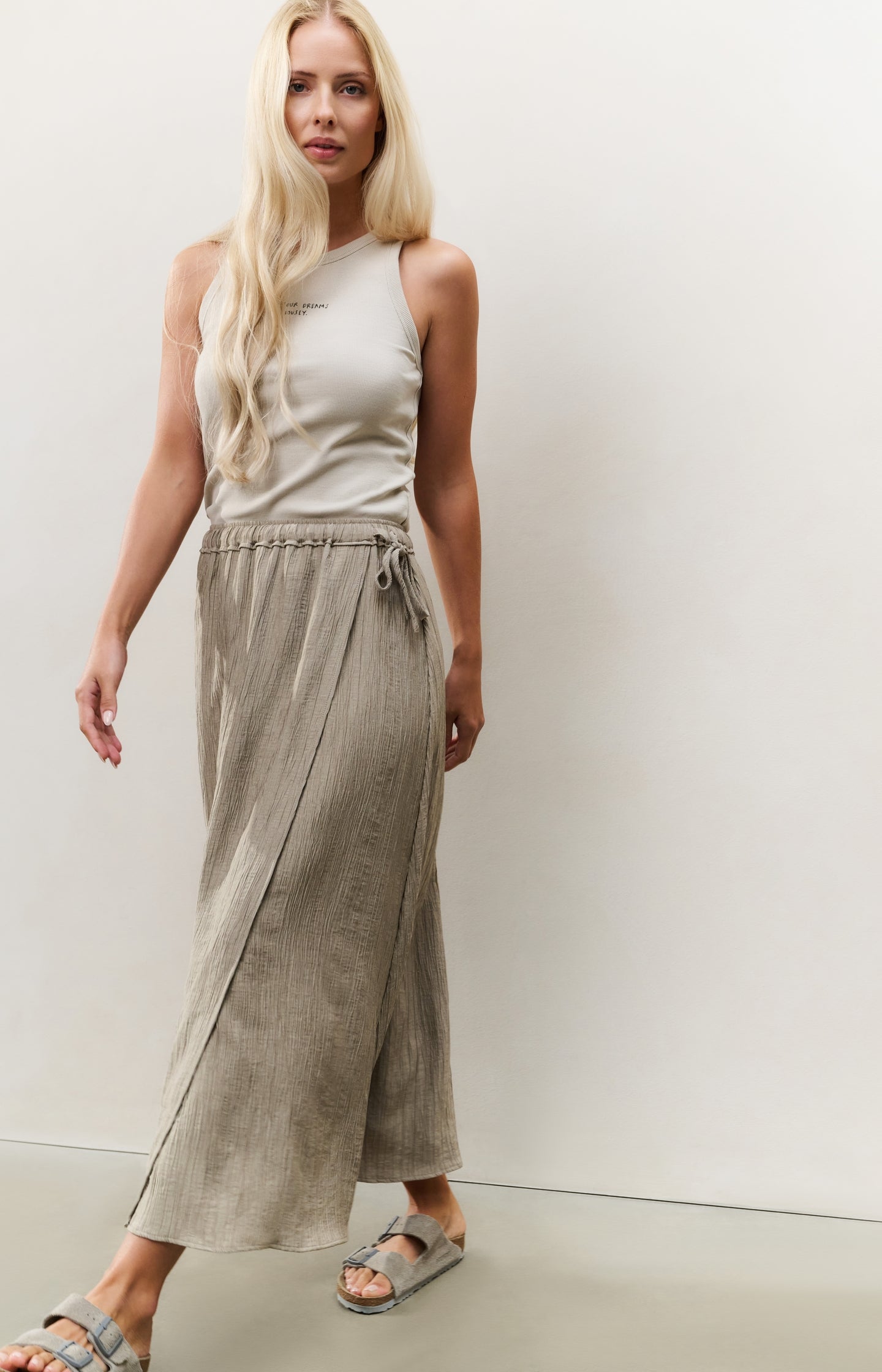 Structured midi skirt with tie detail and wrap look