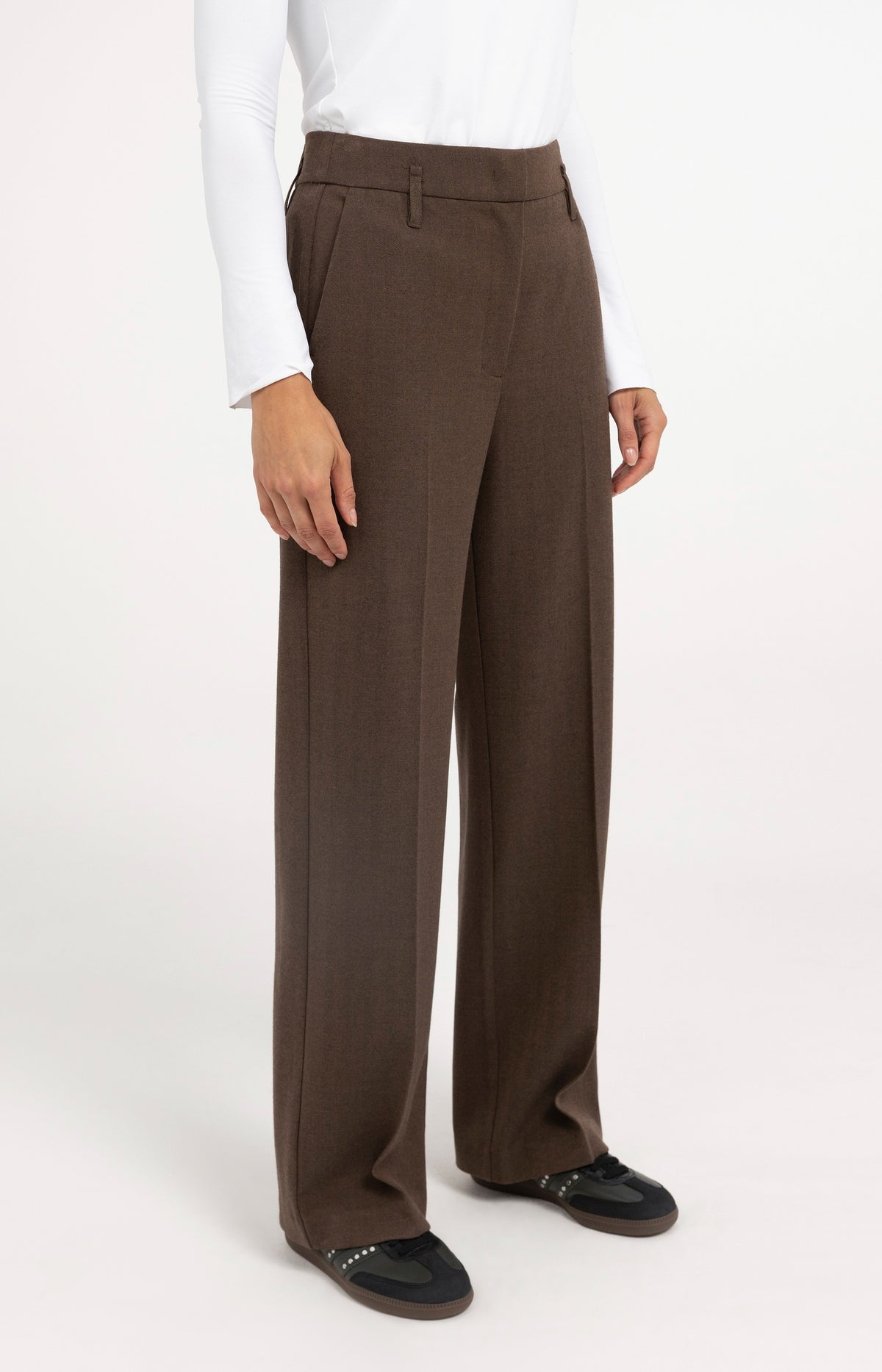 Elegante Hose mit geradem Bein aus formstabilem Stoff - Cocoa Brown Melange