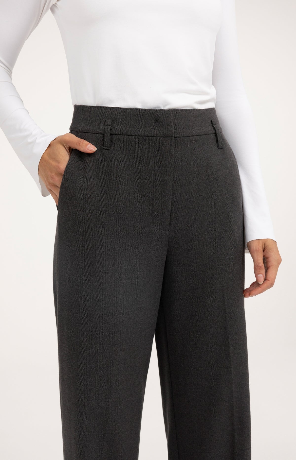 Structured straight leg tailored trousers - Hole Black Melange
