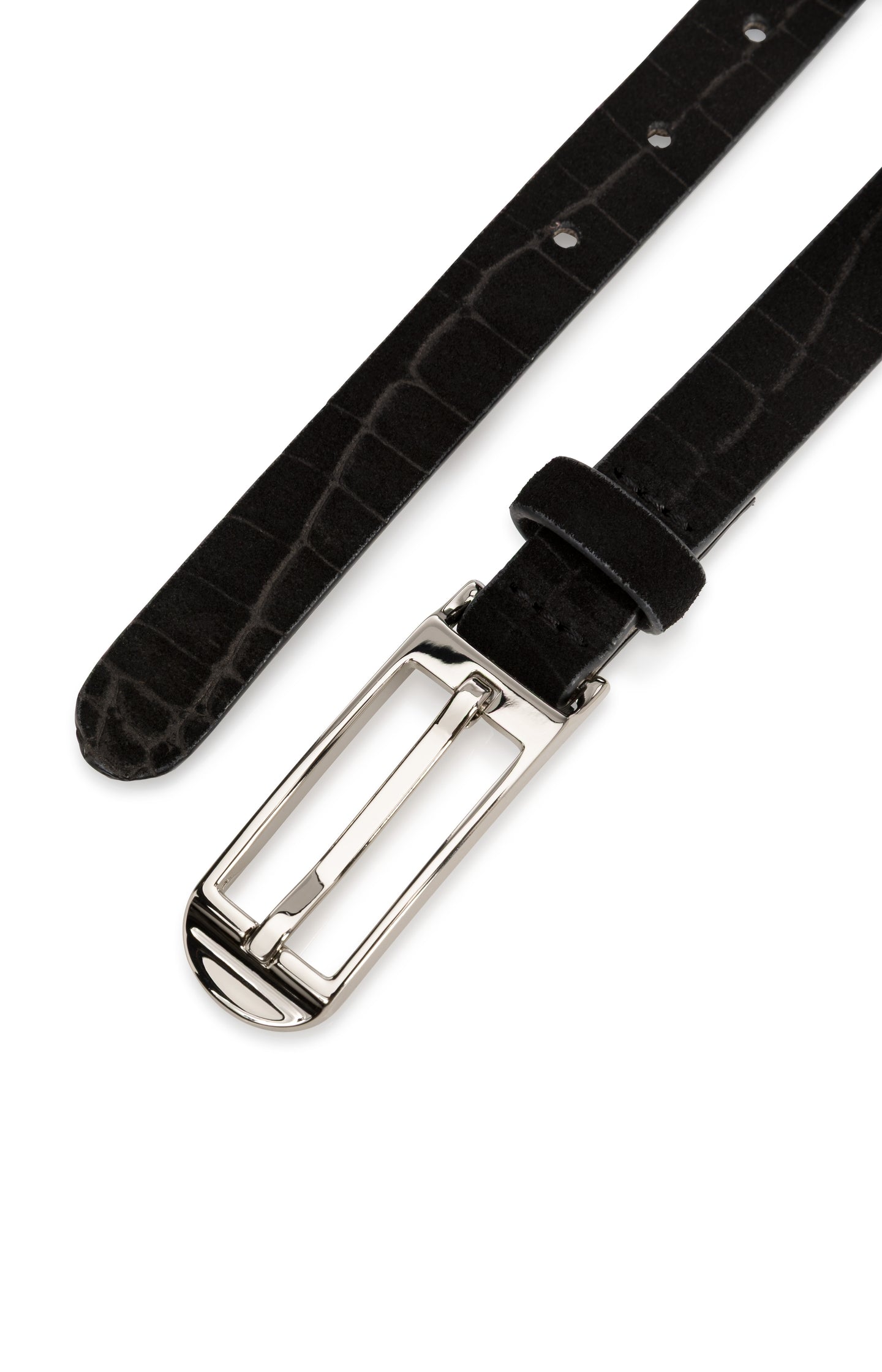 Suede leather belt with crocodile texture - Type: product