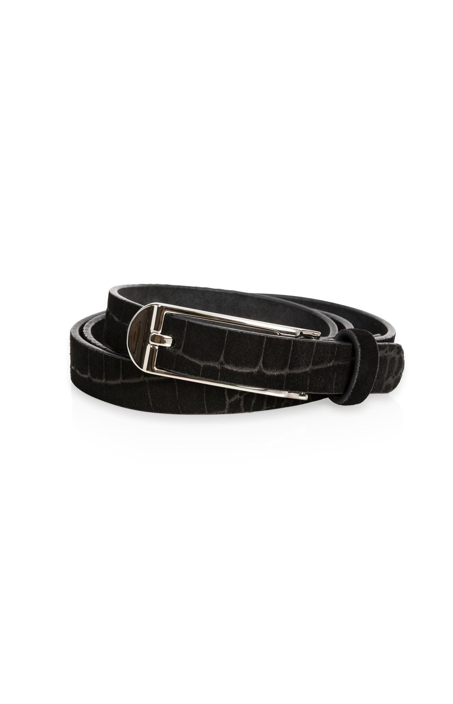 Suede leather belt with crocodile texture - Type: product