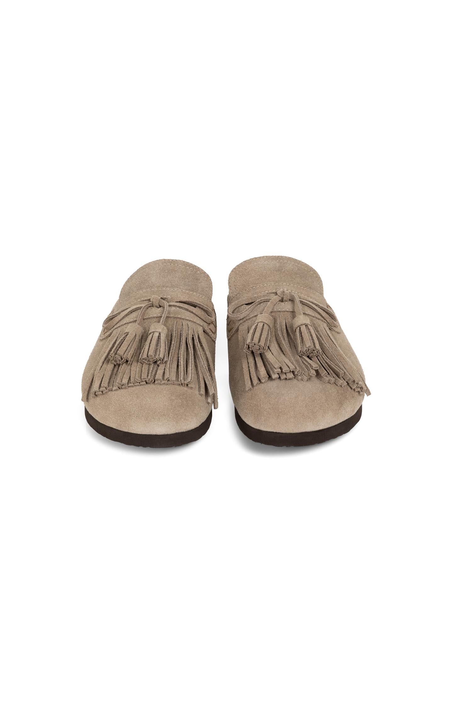Suede mules with tassels