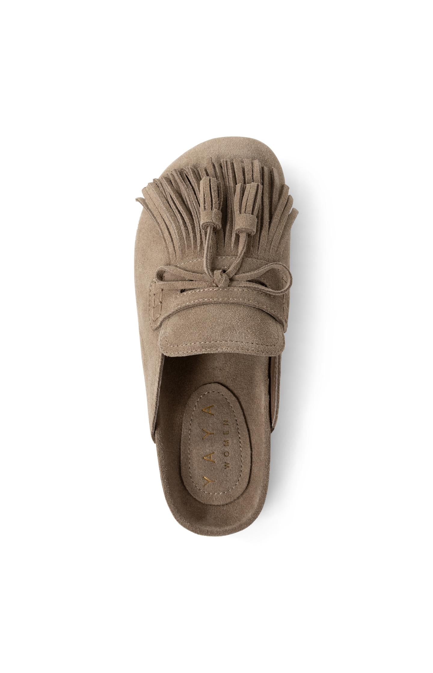 Suede mules with tassels