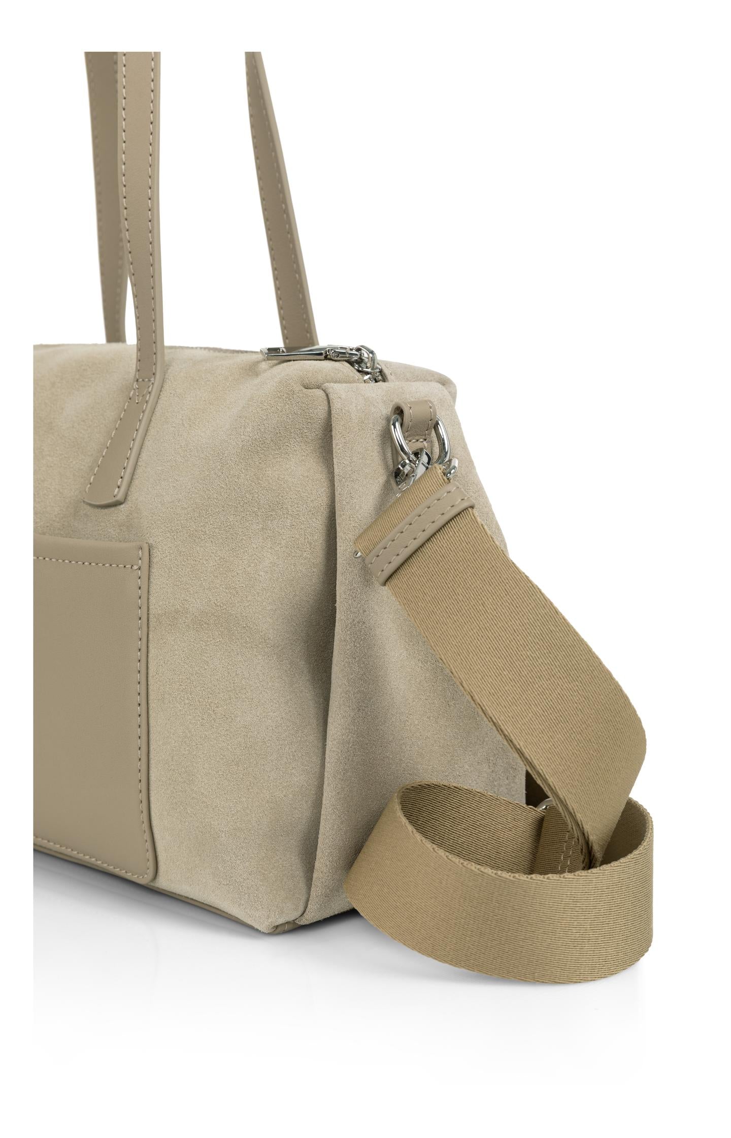 Suede utility bag with detachable shoulder strap
