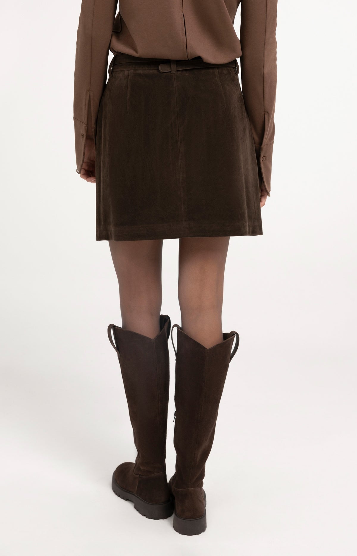 Suedine mini skirt with belt detail - Delicioso Brown