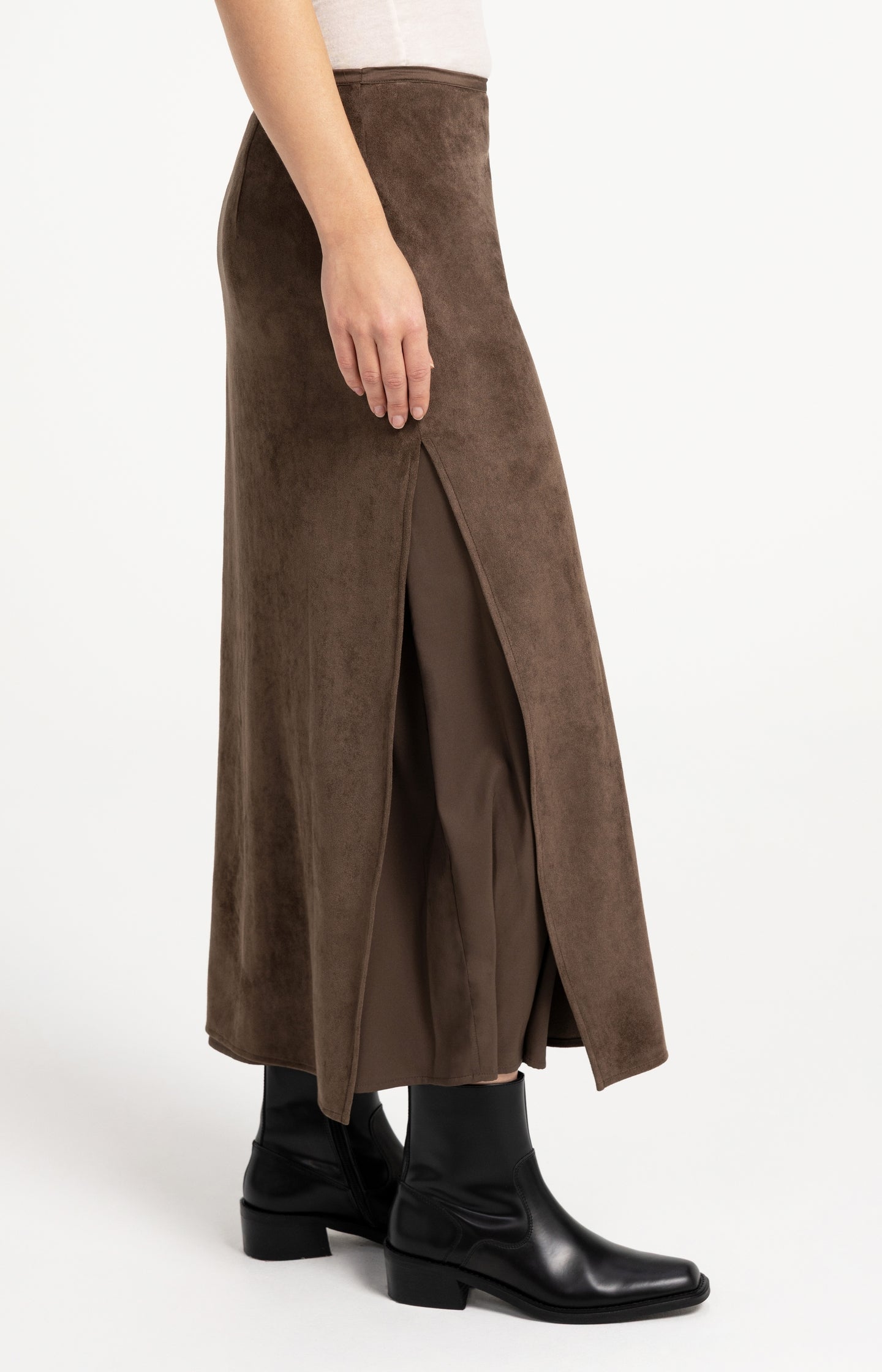 Suedine skirt with layered detail