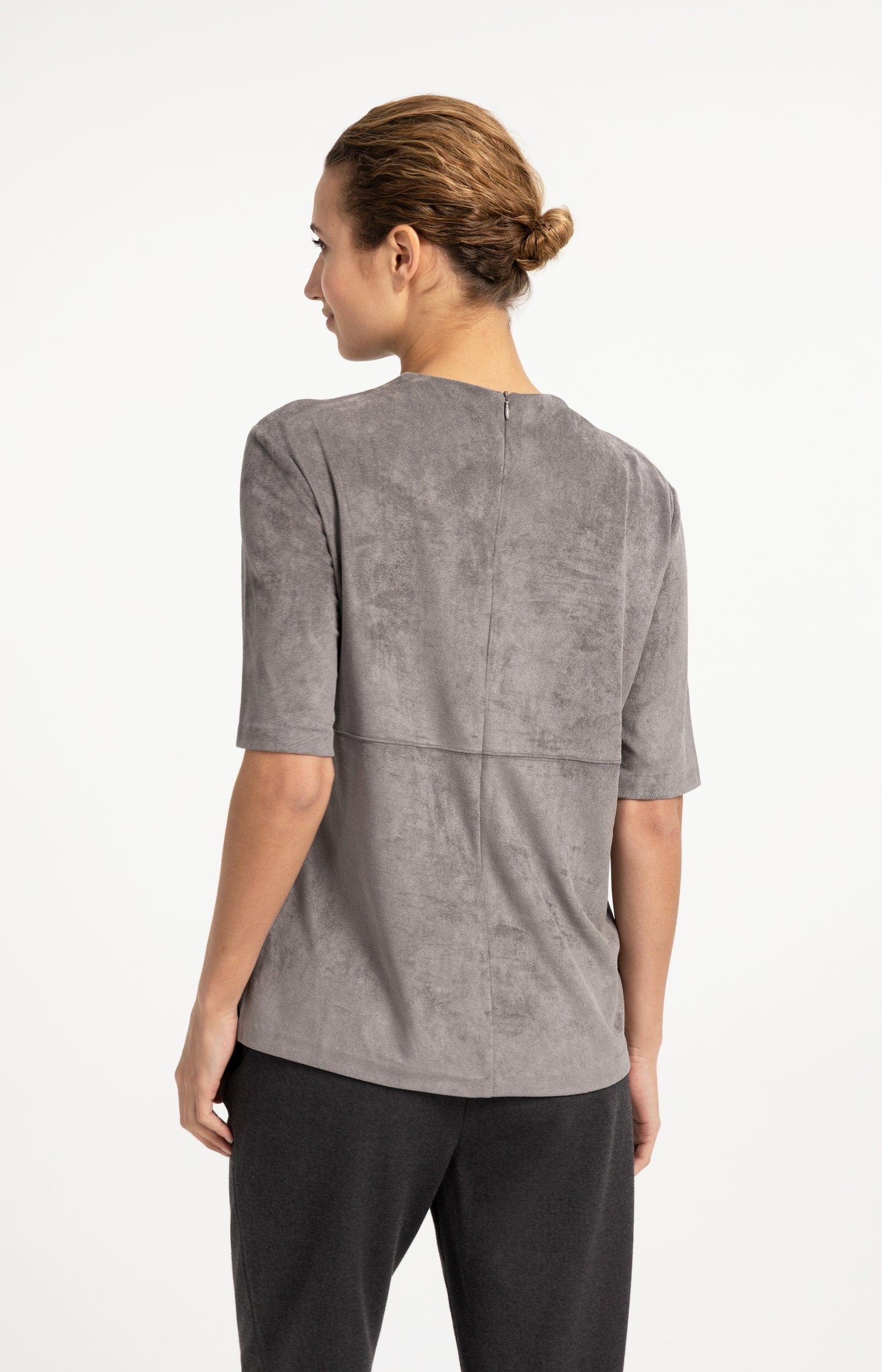 Suedine top with mid-length sleeves