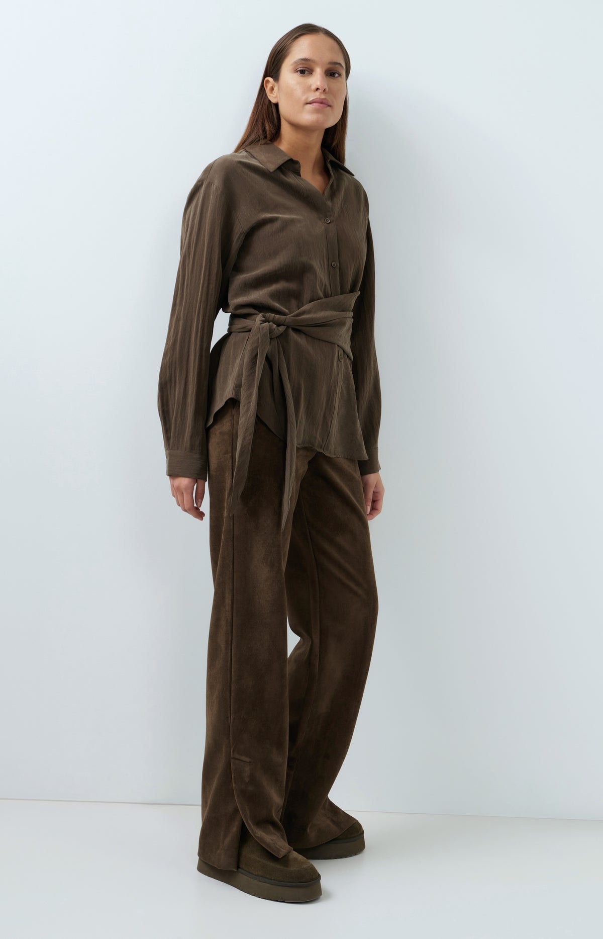 Suedine wide leg trousers