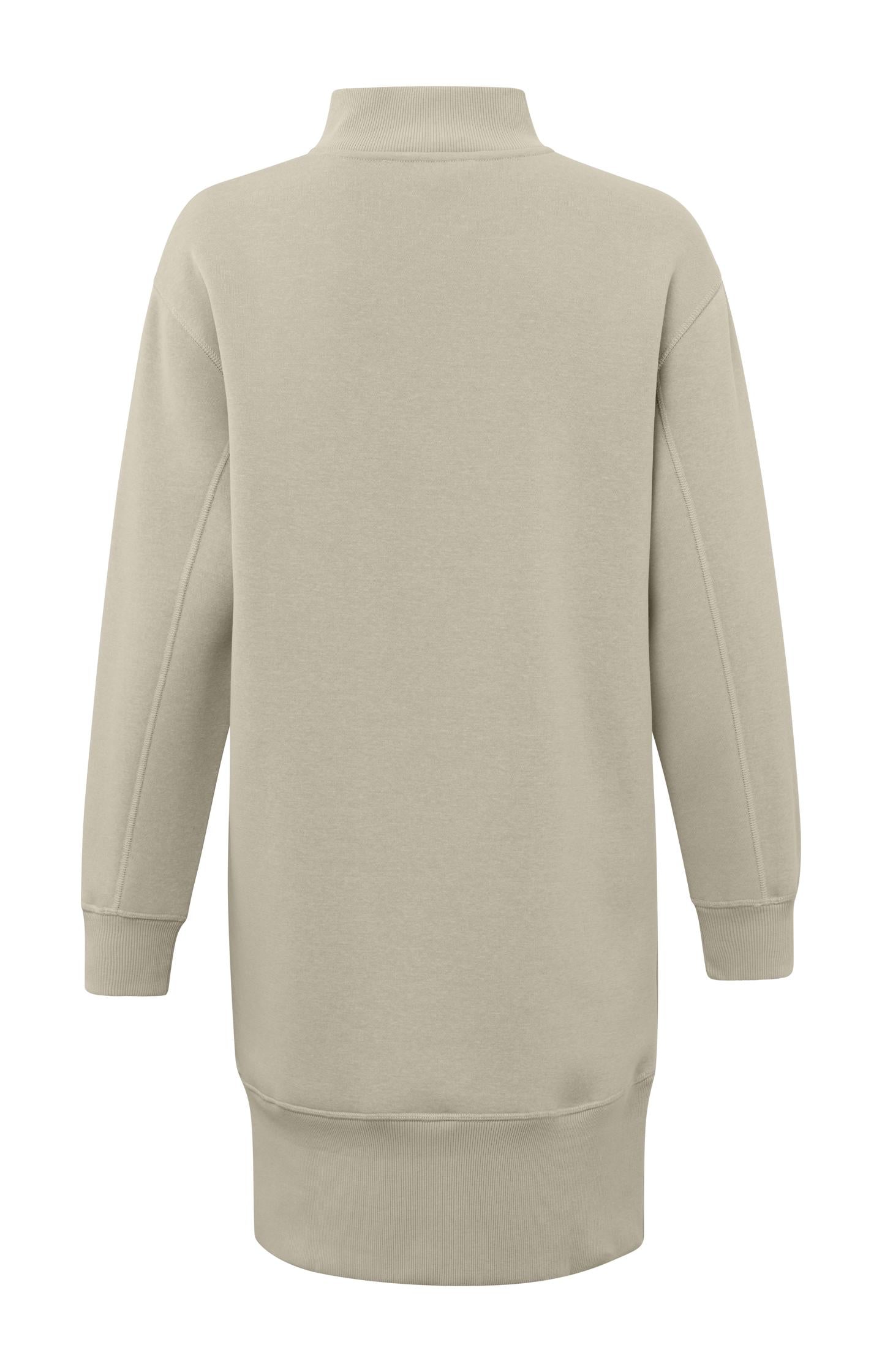 Sweat dress with high neck, long sleeves and dropped shoulde
