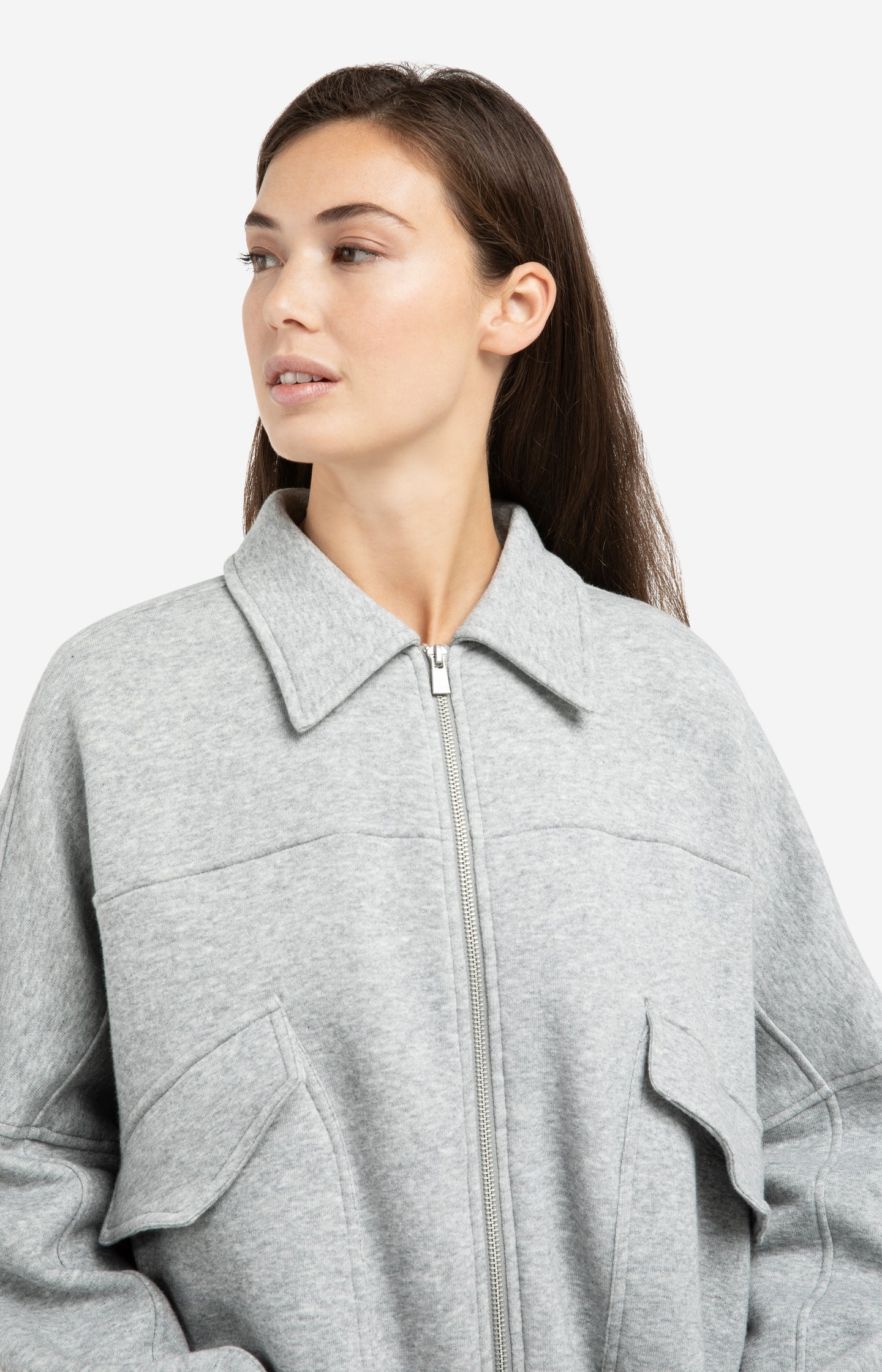 Sweat jacket with patch pockets and zip front closure - Type: lookbook
