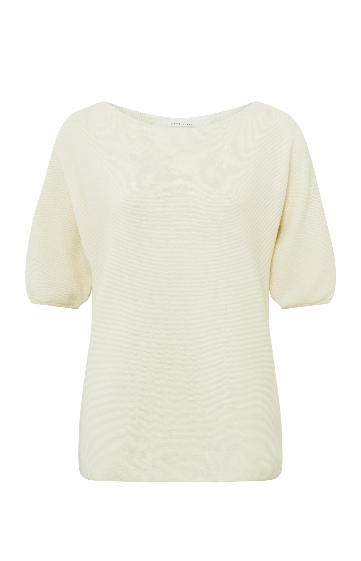 Sweater with boatneck and short balloon sleeves in cotton - Type: product