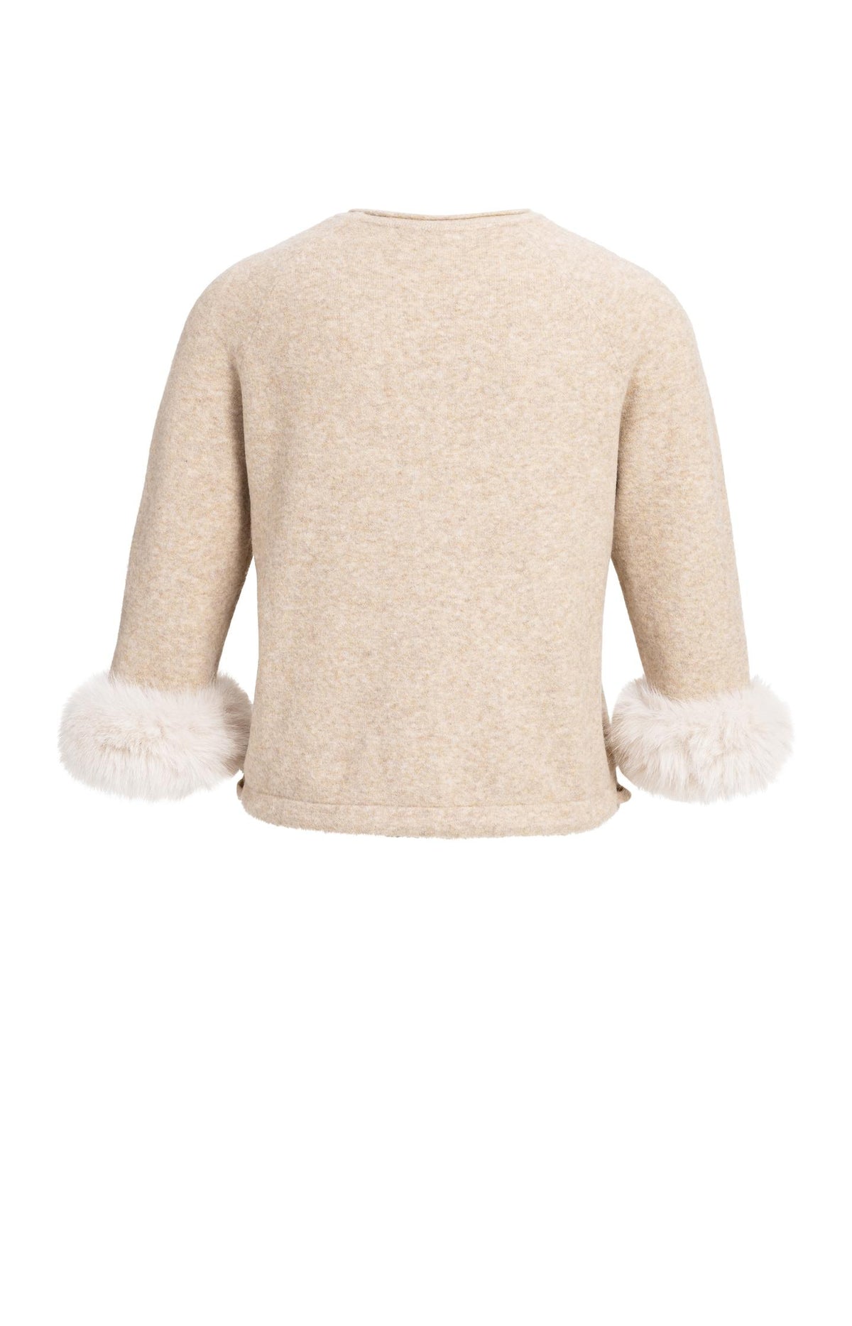 Trui met afneembare mouwboorden van imitatiebont - Light Beige Melange