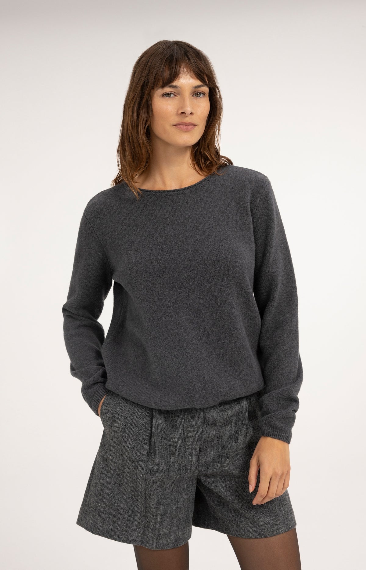 Sweater with detachable turtleneck collar - Dark Anthracite Melange