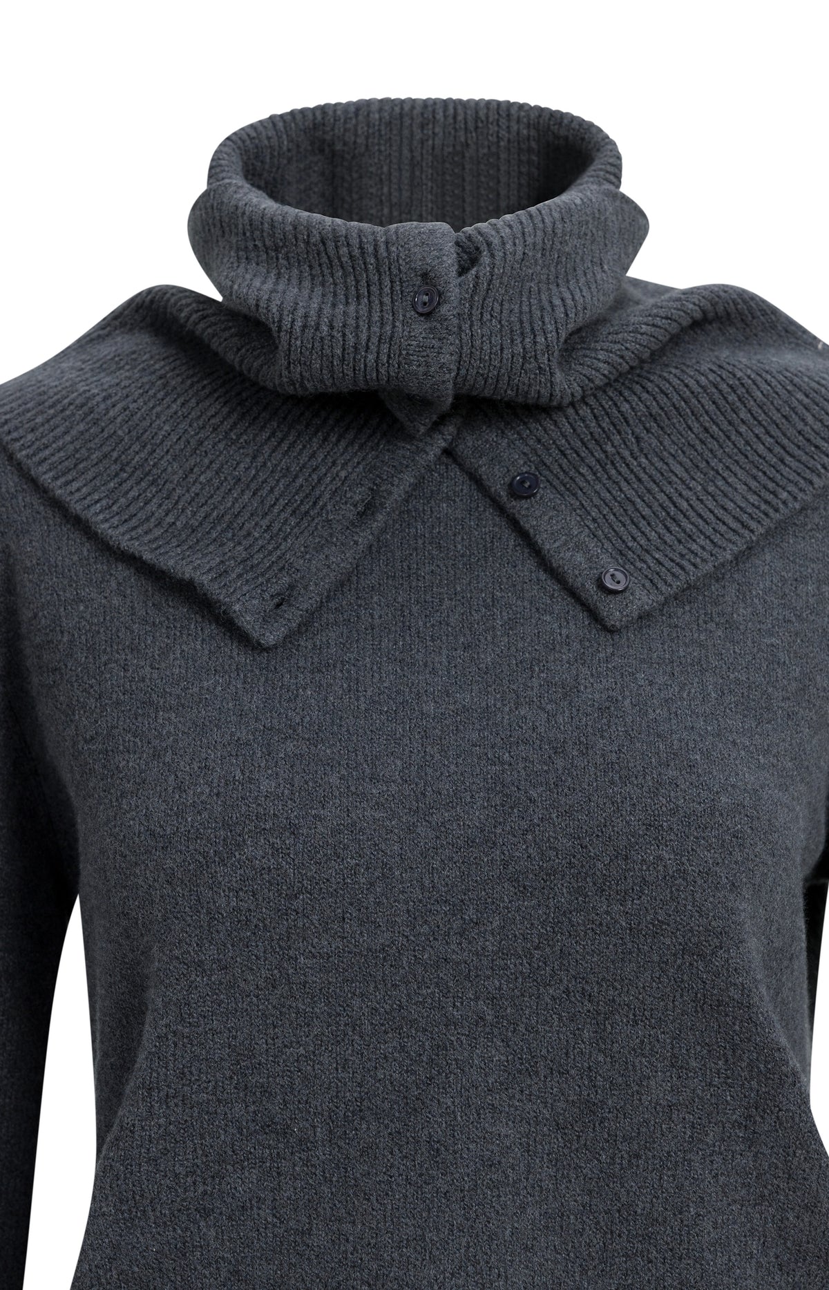 Sweater with detachable turtleneck collar - Dark Anthracite Melange