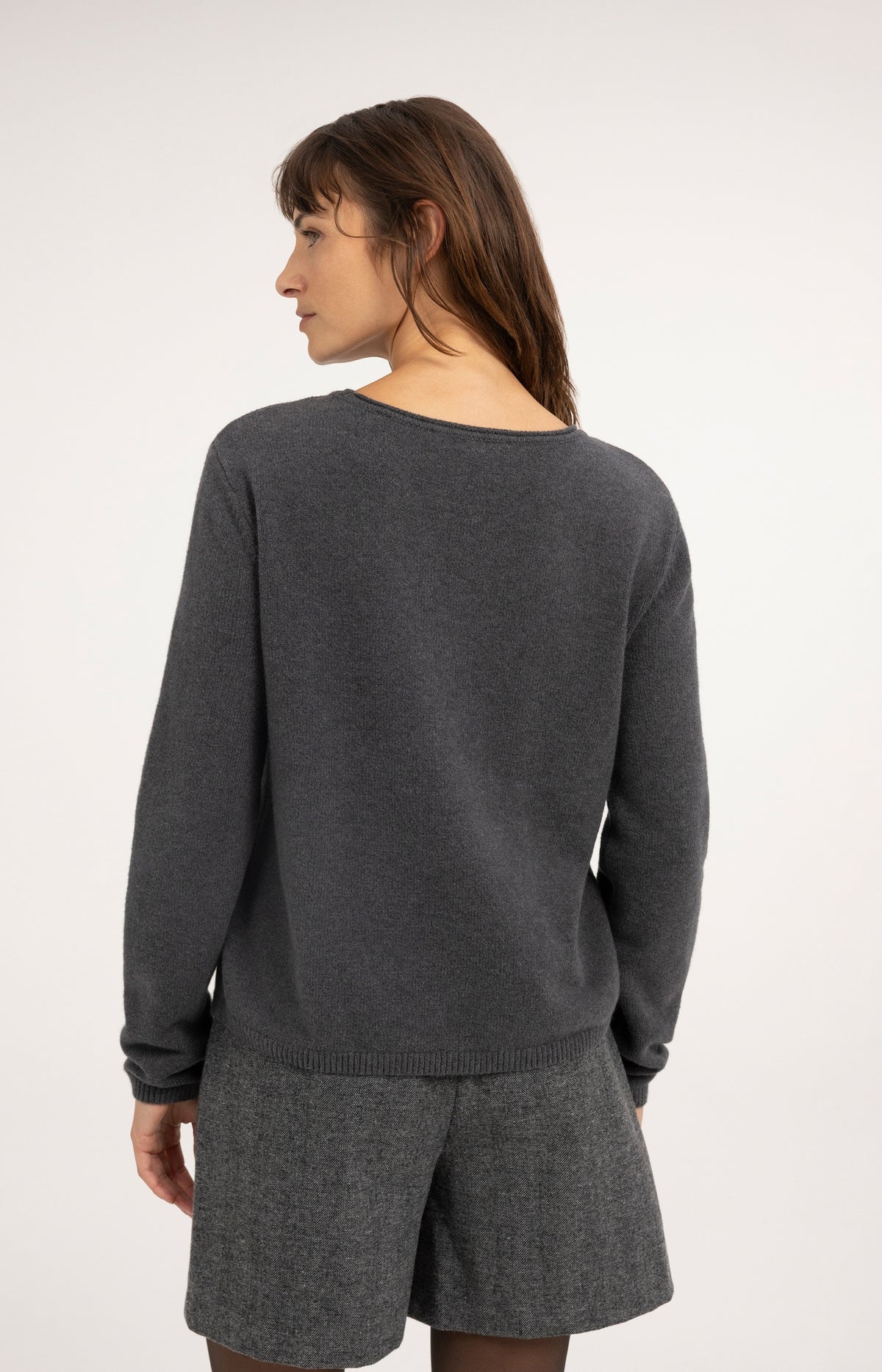 Sweater with detachable turtleneck collar - Dark Anthracite Melange