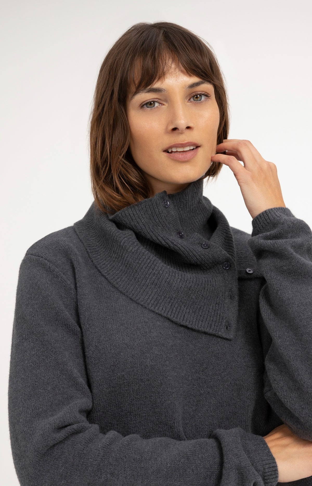 Sweater with detachable turtleneck collar - Dark Anthracite Melange