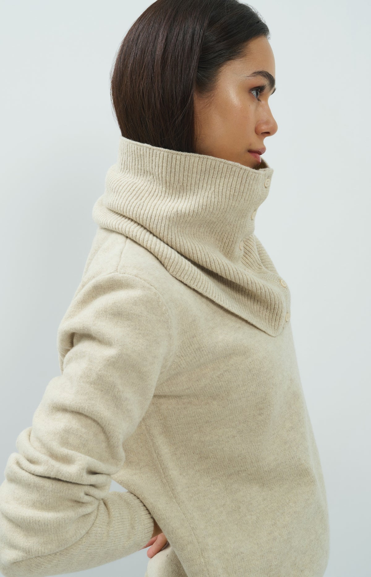 Pullover mit abnehmbarem Rollkragen - Light Beige Melange