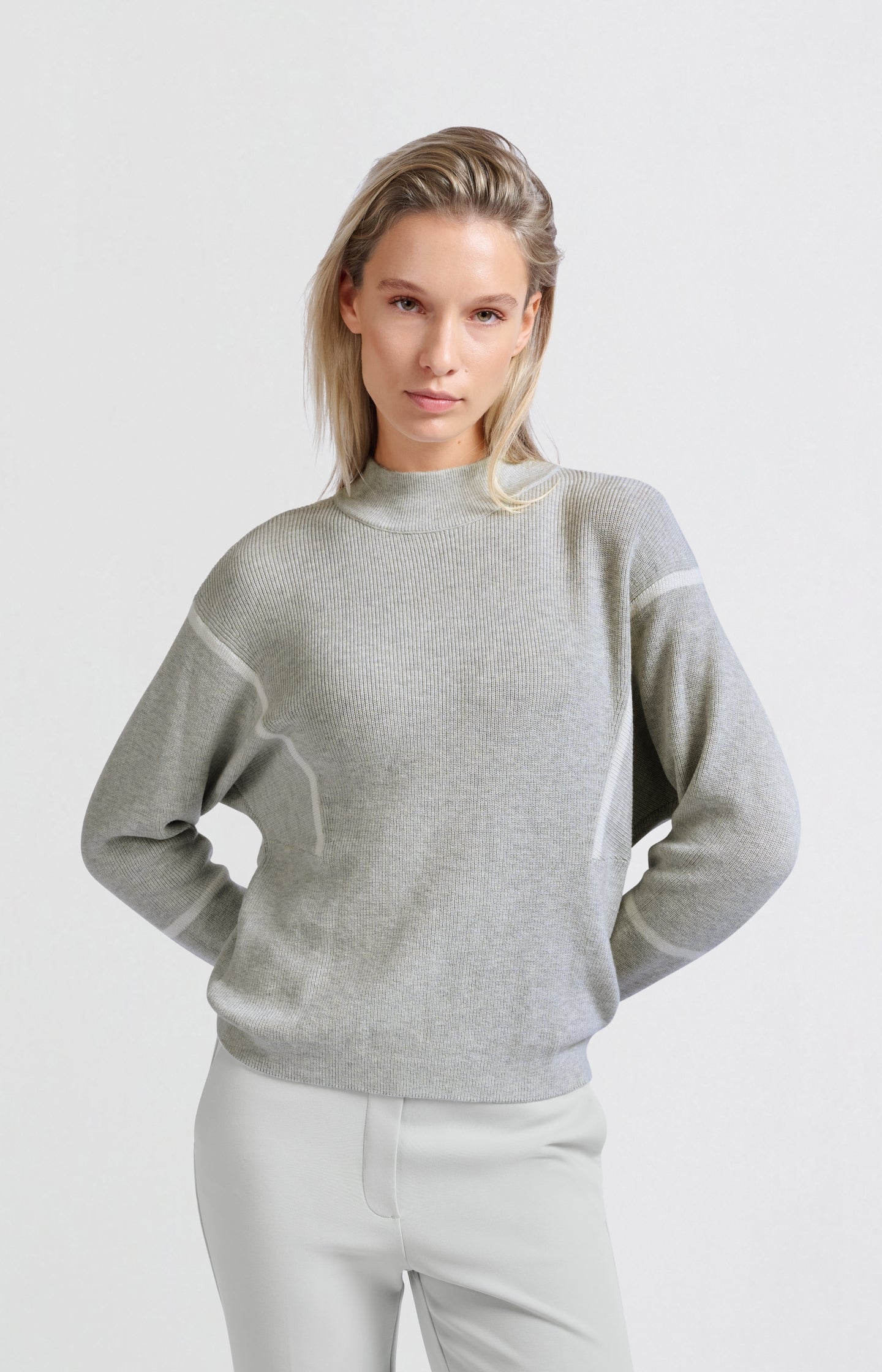 Sweater with high neck and subtle stripe details