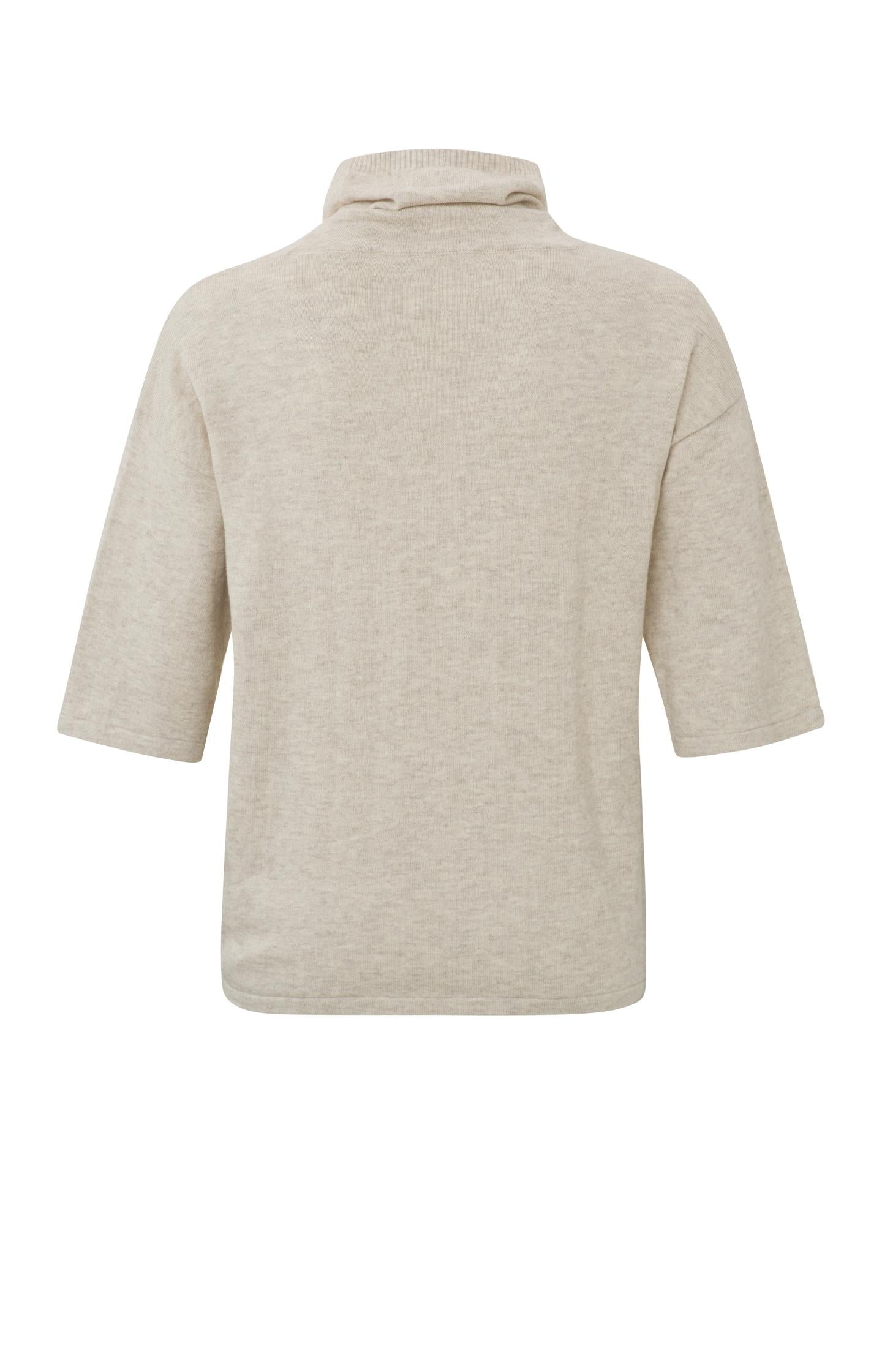 Sweater with high neck, mid-length sleeves and waist detail