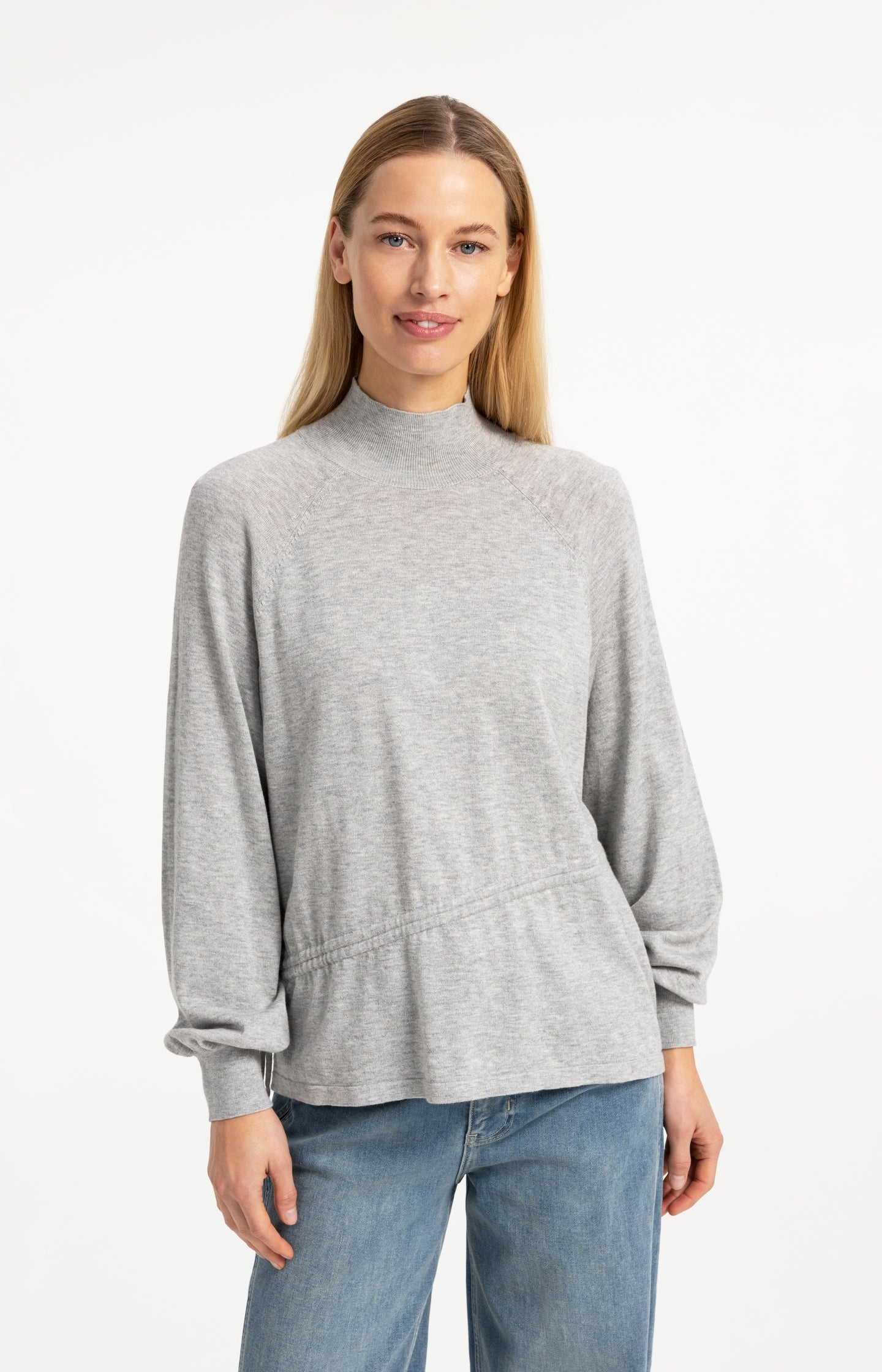 Sweater with high neckline and waist cord