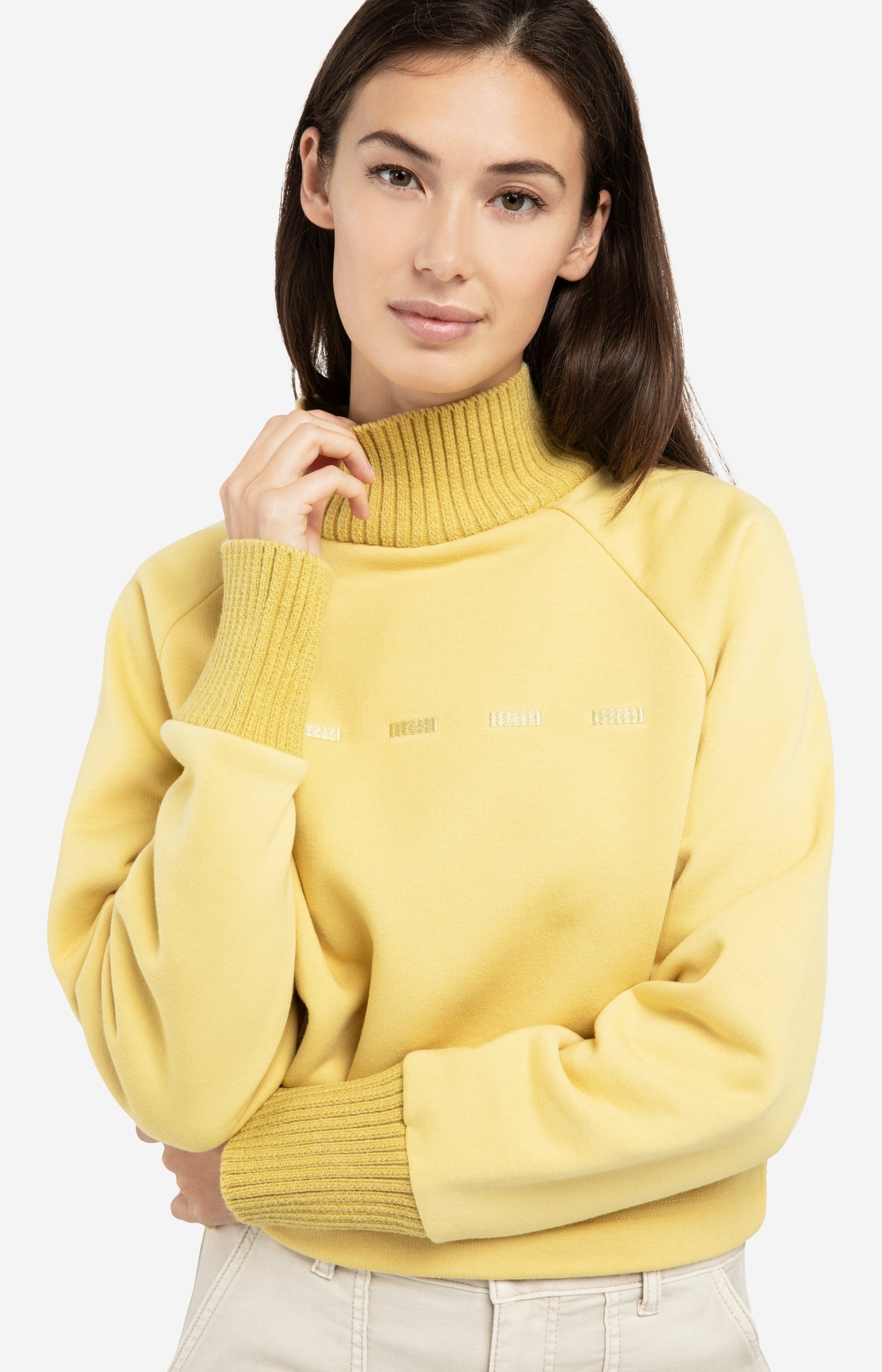 Sweater with knitted collar and subtle stitching