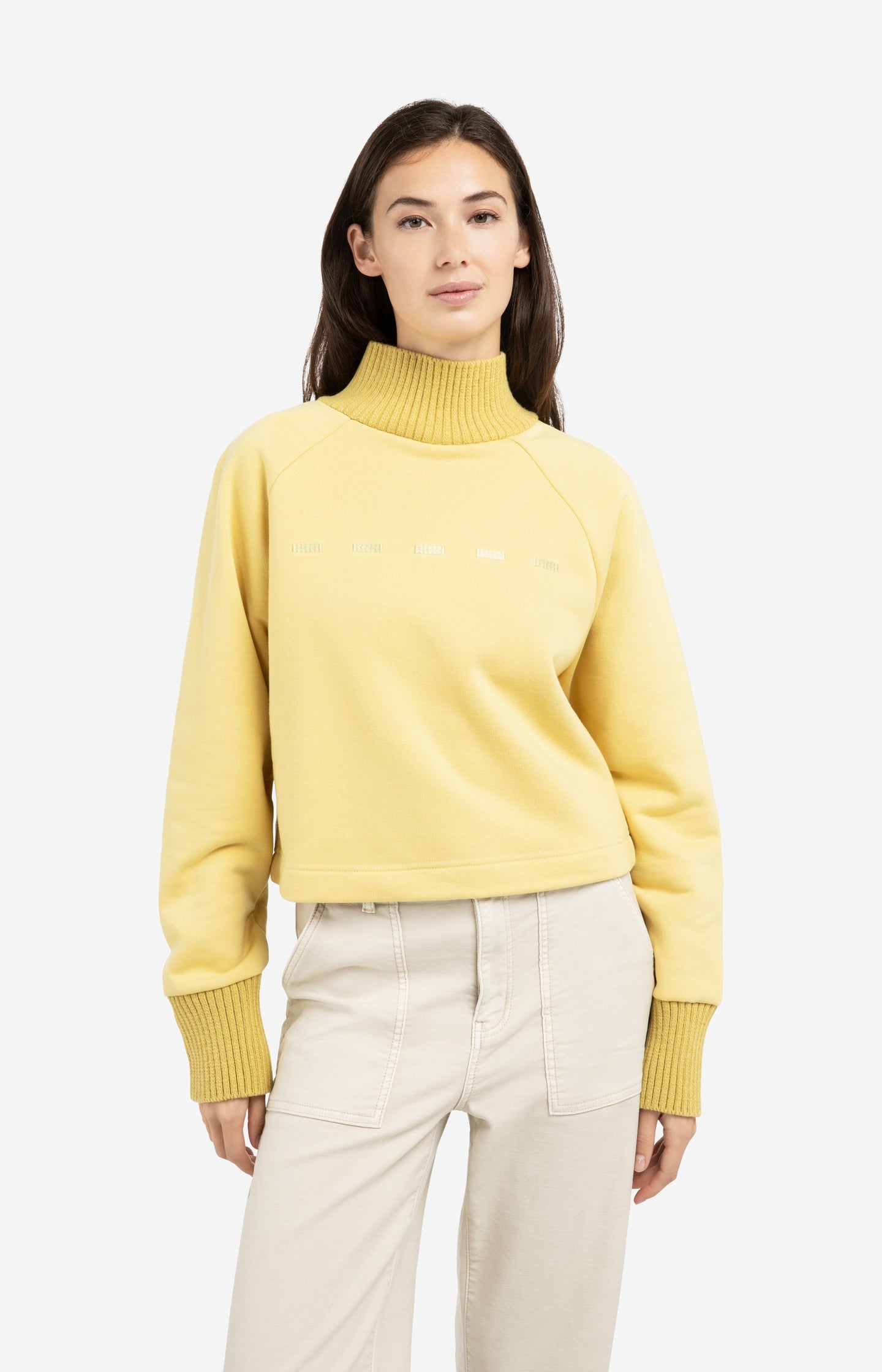 Sweater with knitted collar and subtle stitching