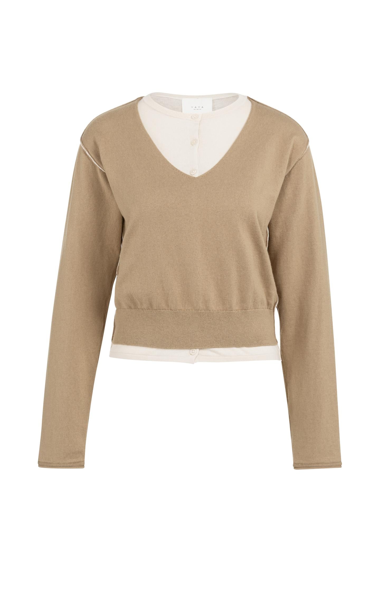 Sweater with layered look and contrast neckline - Type: product