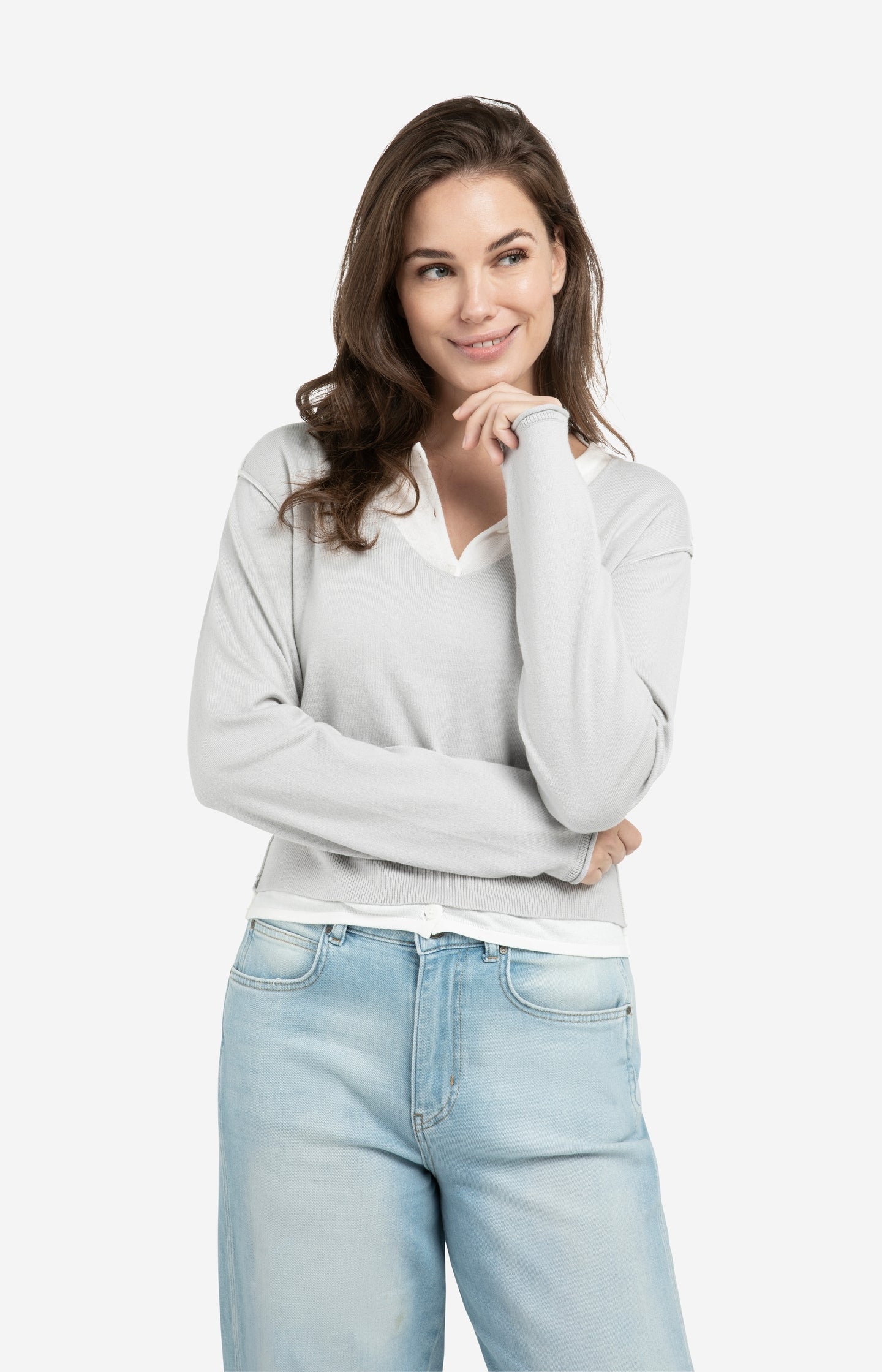 Sweater with layered look and contrast neckline - Type: lookbook