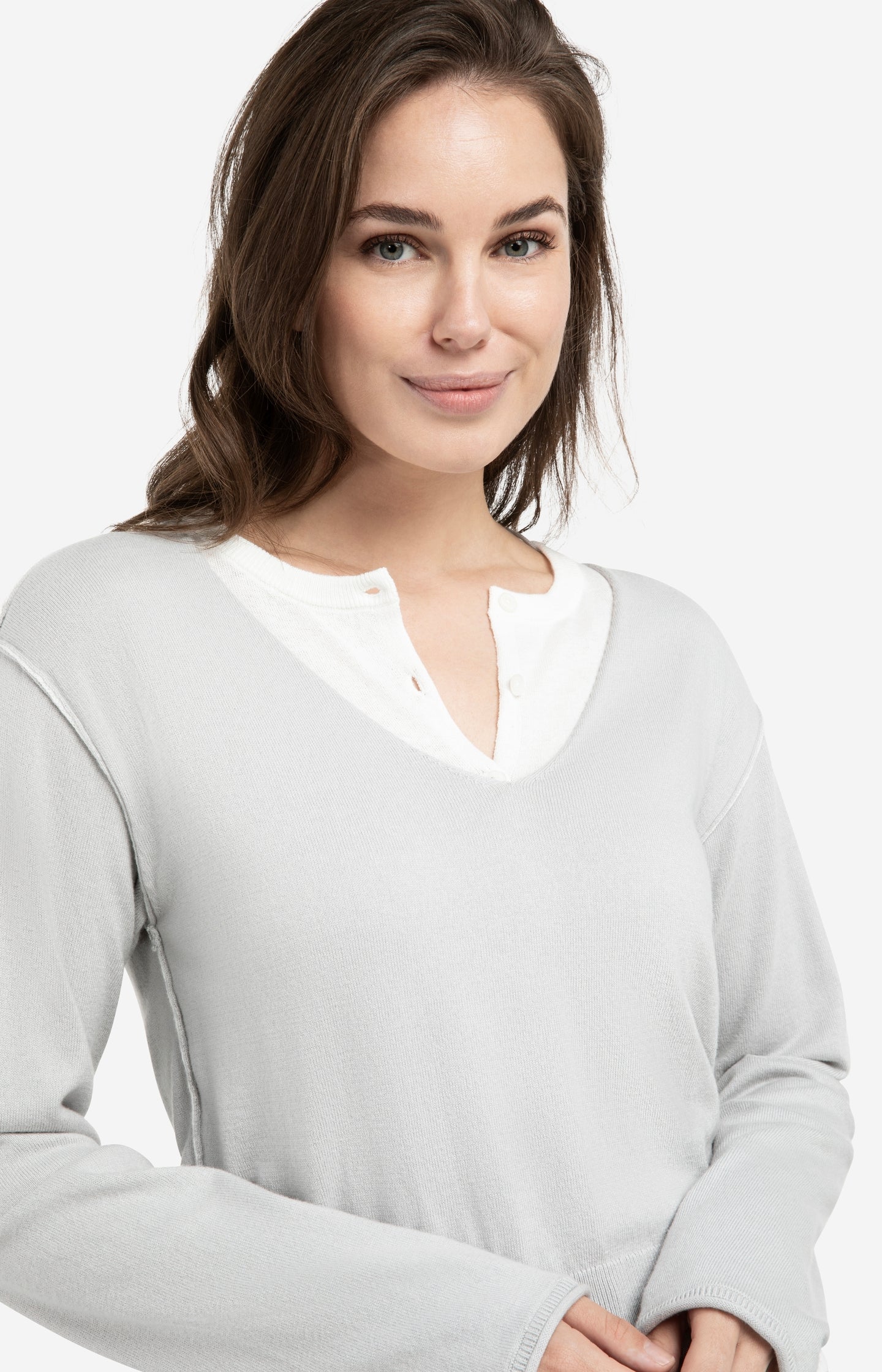 Sweater with layered look and contrast neckline - Type: lookbook