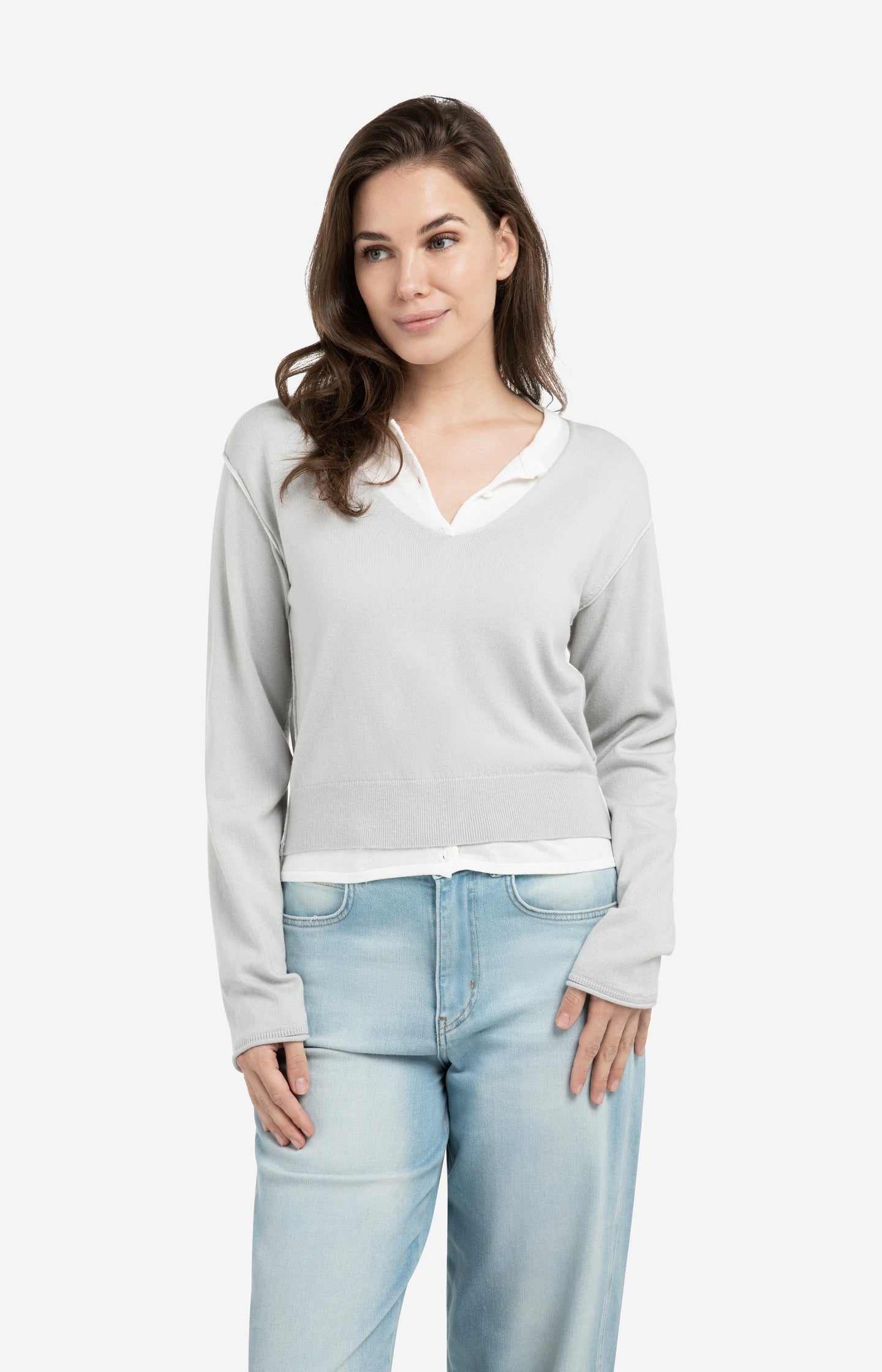 Sweater with layered look and contrast neckline - Type: lookbook