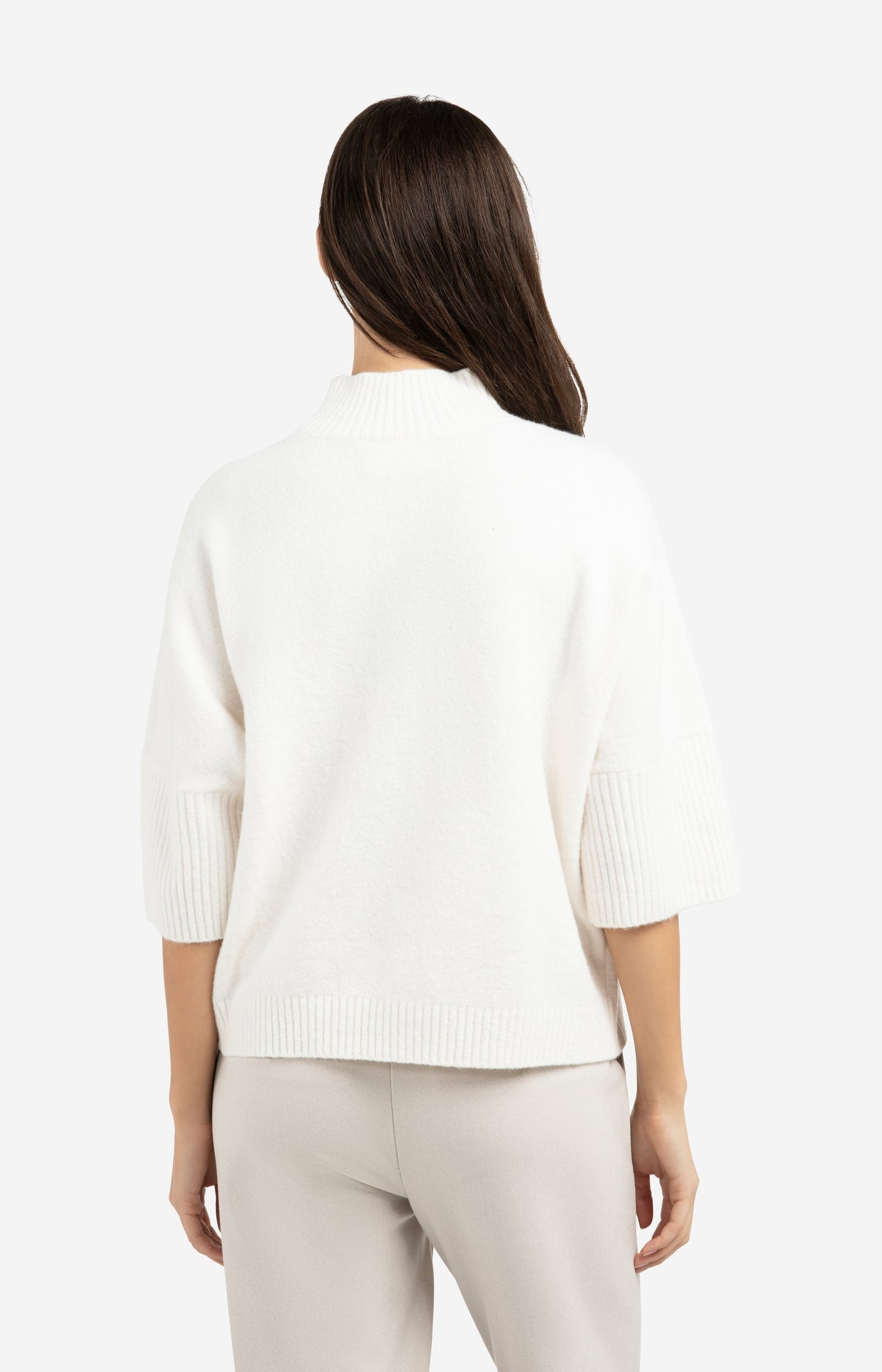Sweater with ribbed three-quarter sleeves and mock neck