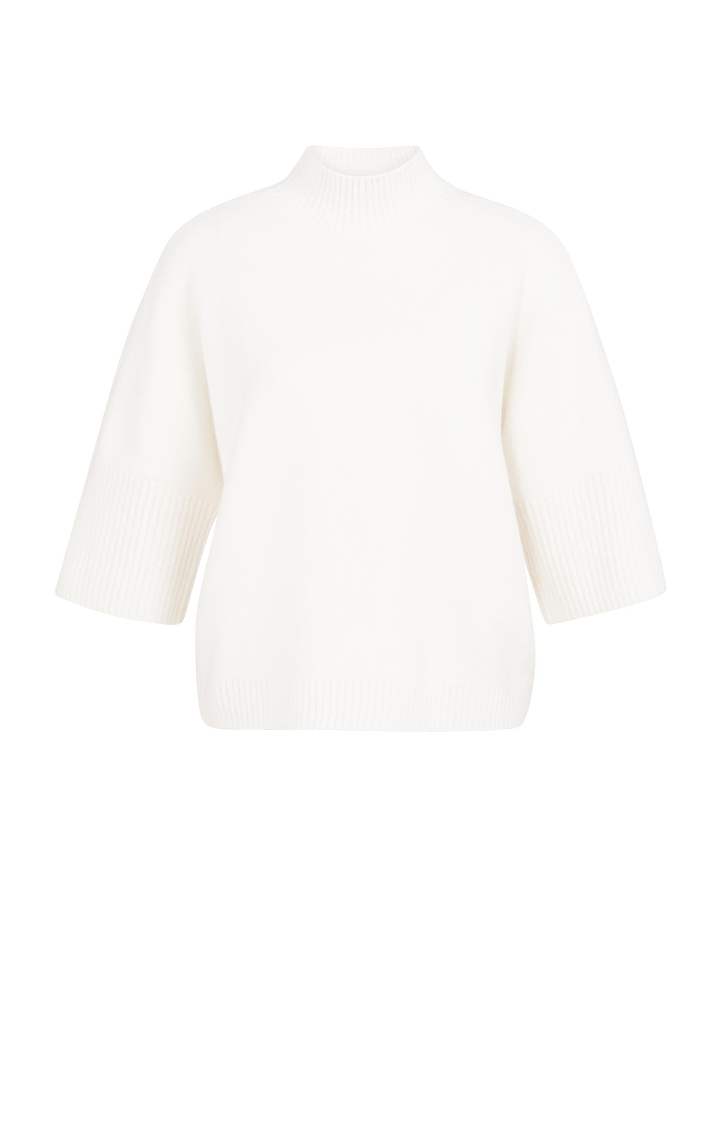 Sweater with ribbed three-quarter sleeves and mock neck
