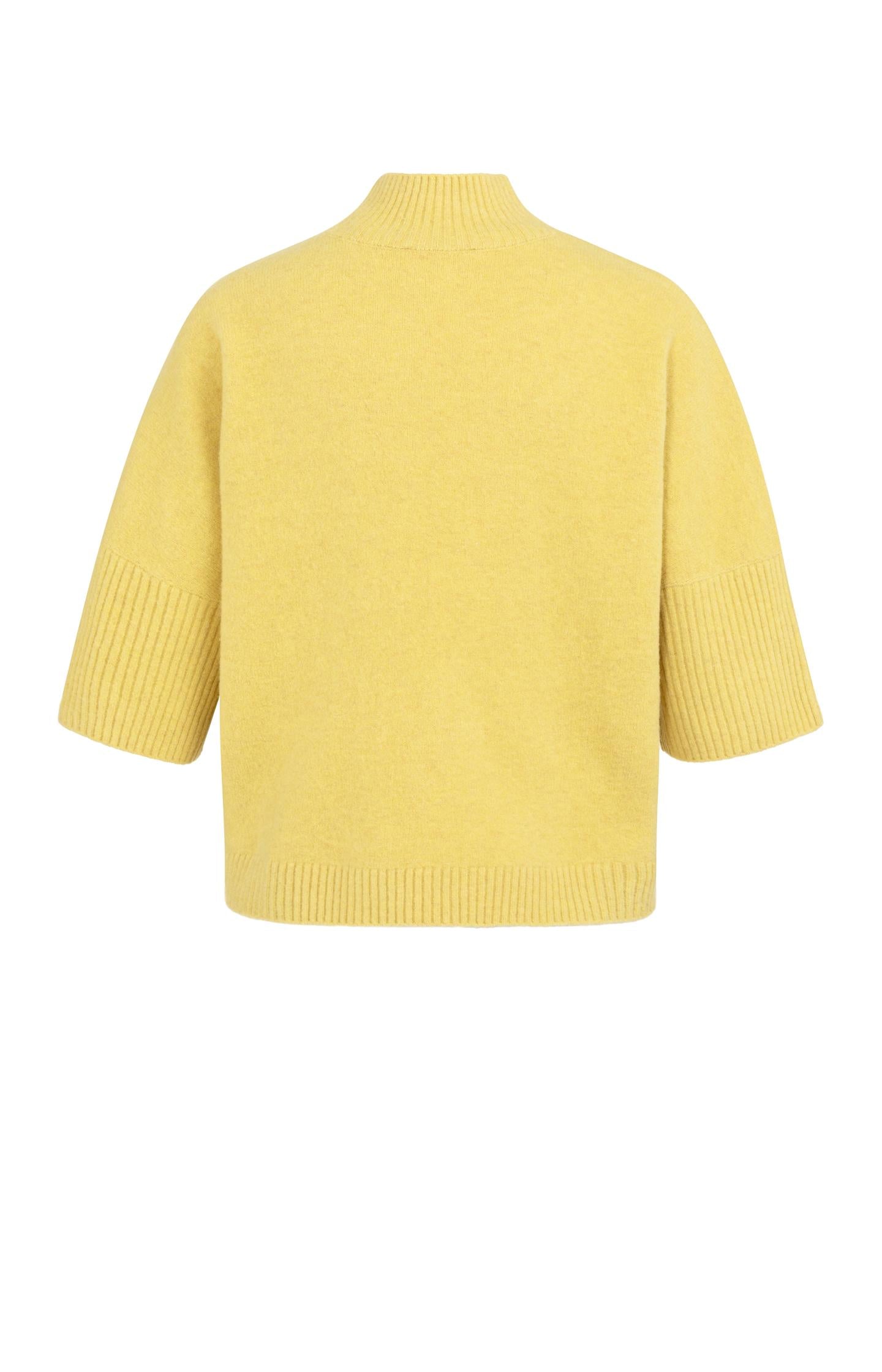 Sweater with ribbed three-quarter sleeves and mock neck