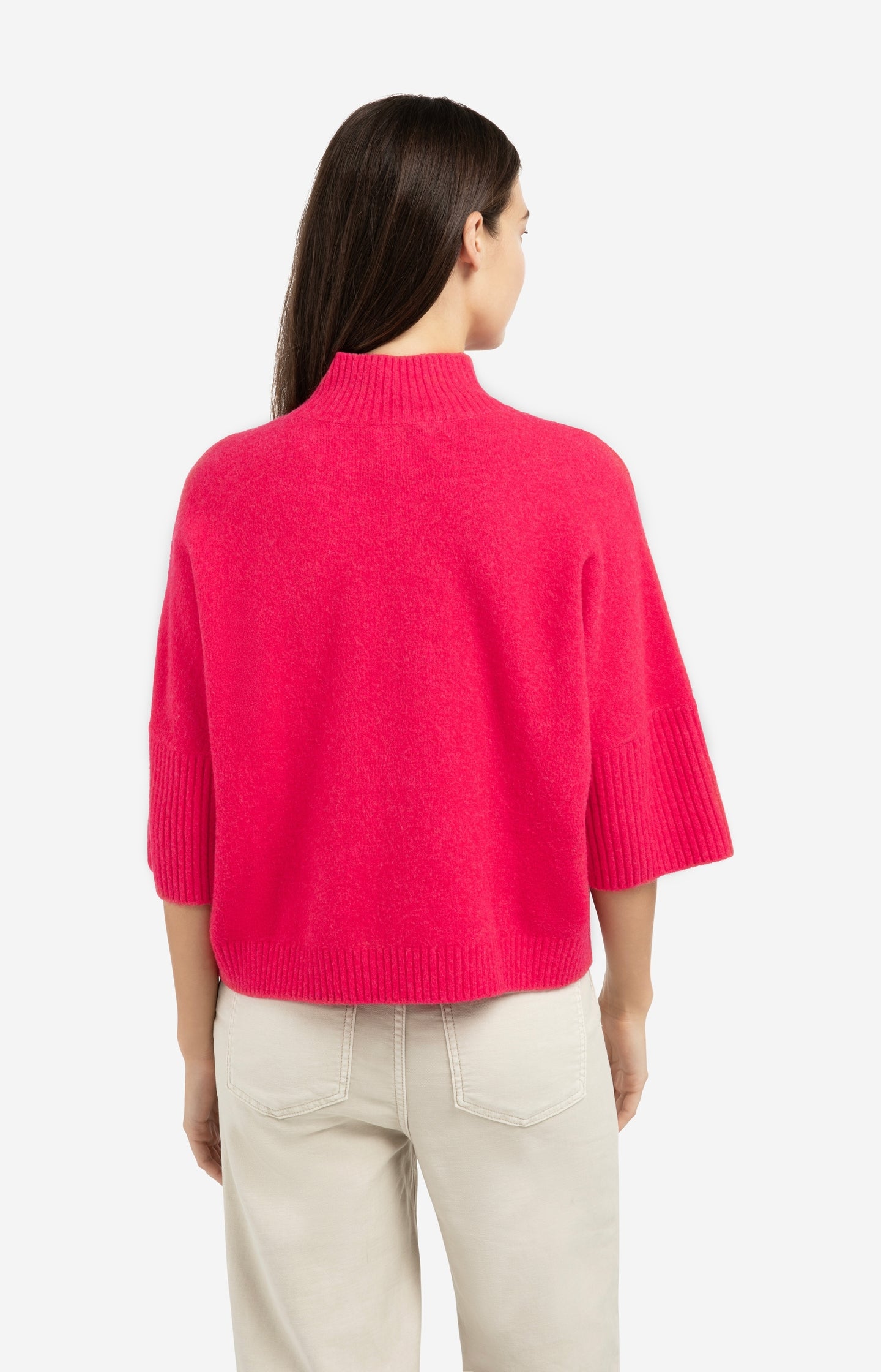 Sweater with ribbed three-quarter sleeves and mock neck
