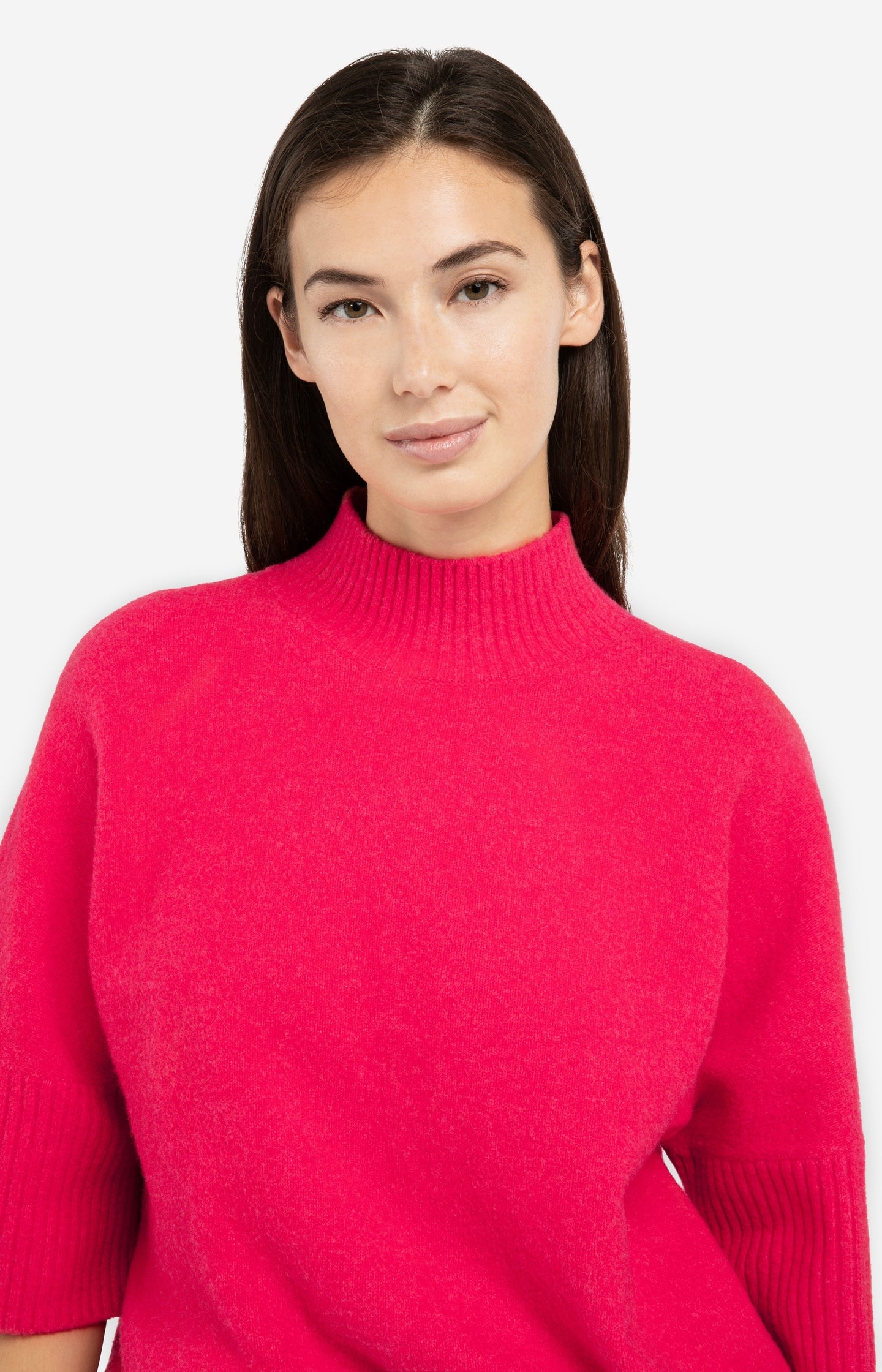 Sweater with ribbed three-quarter sleeves and mock neck