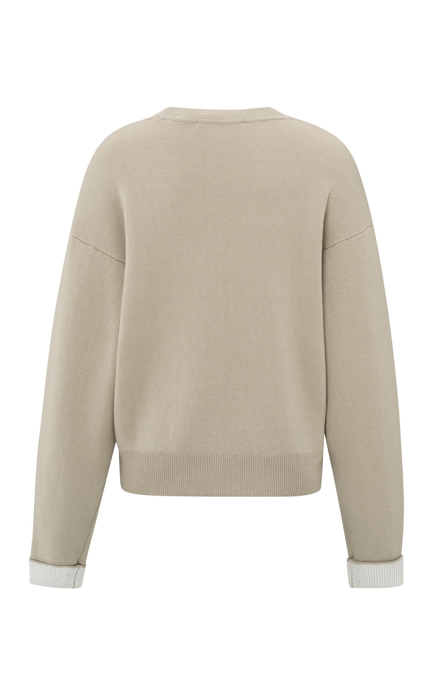 Beige trui met ronde hals en contrasterende boorden – YAYA