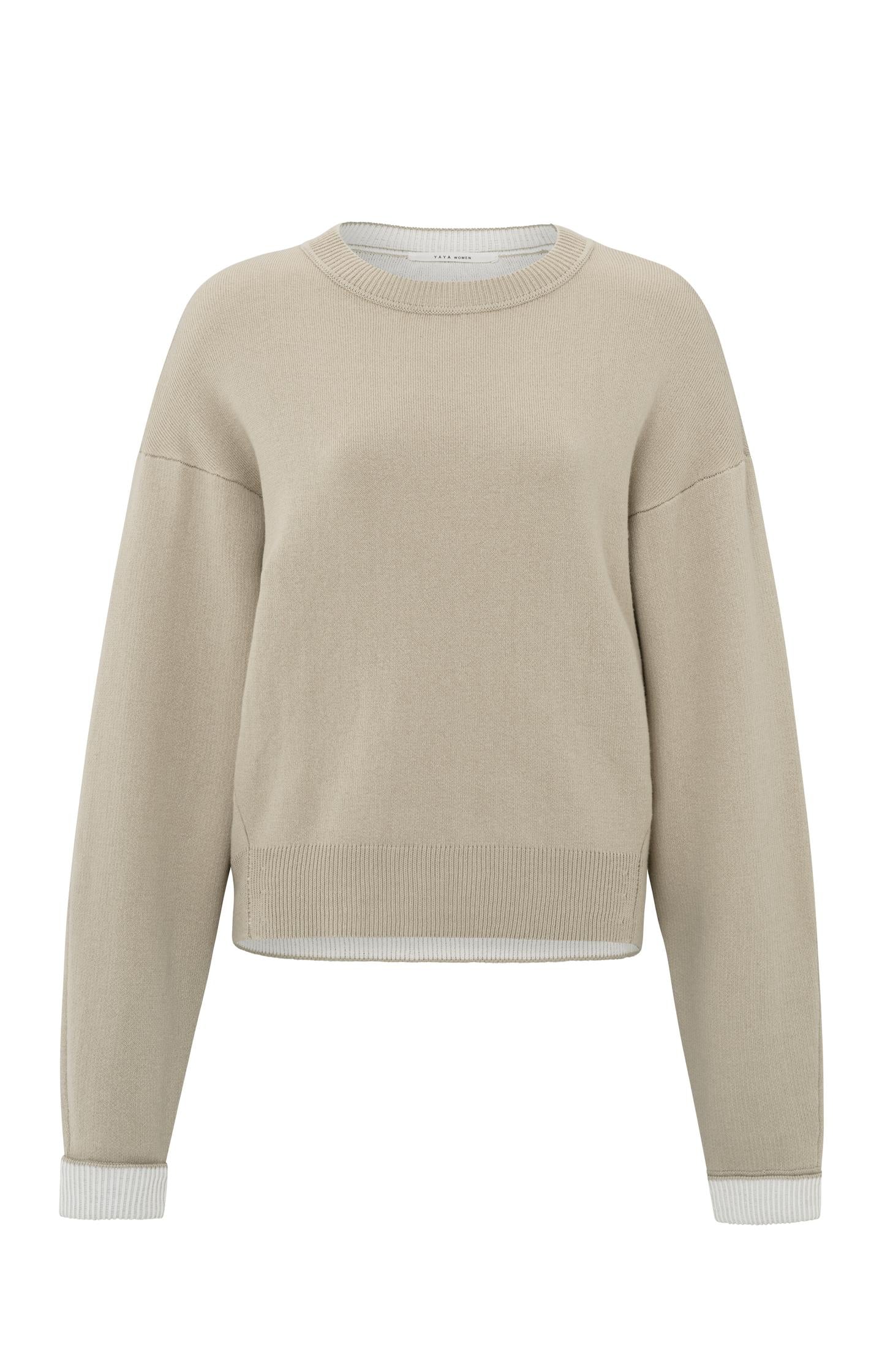 Beige trui met ronde hals en contrasterende boorden – YAYA