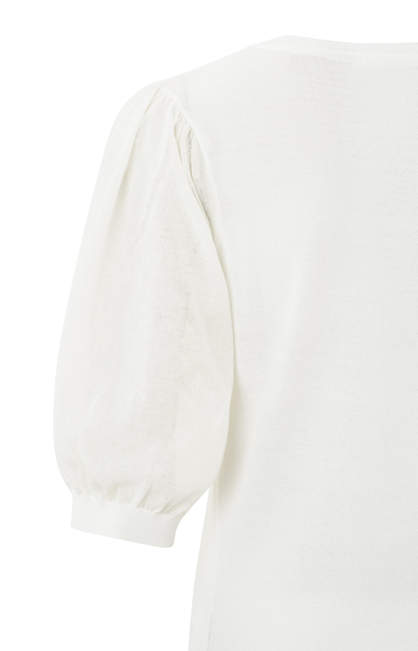 Sweater with round neck and mid-length puff sleeves