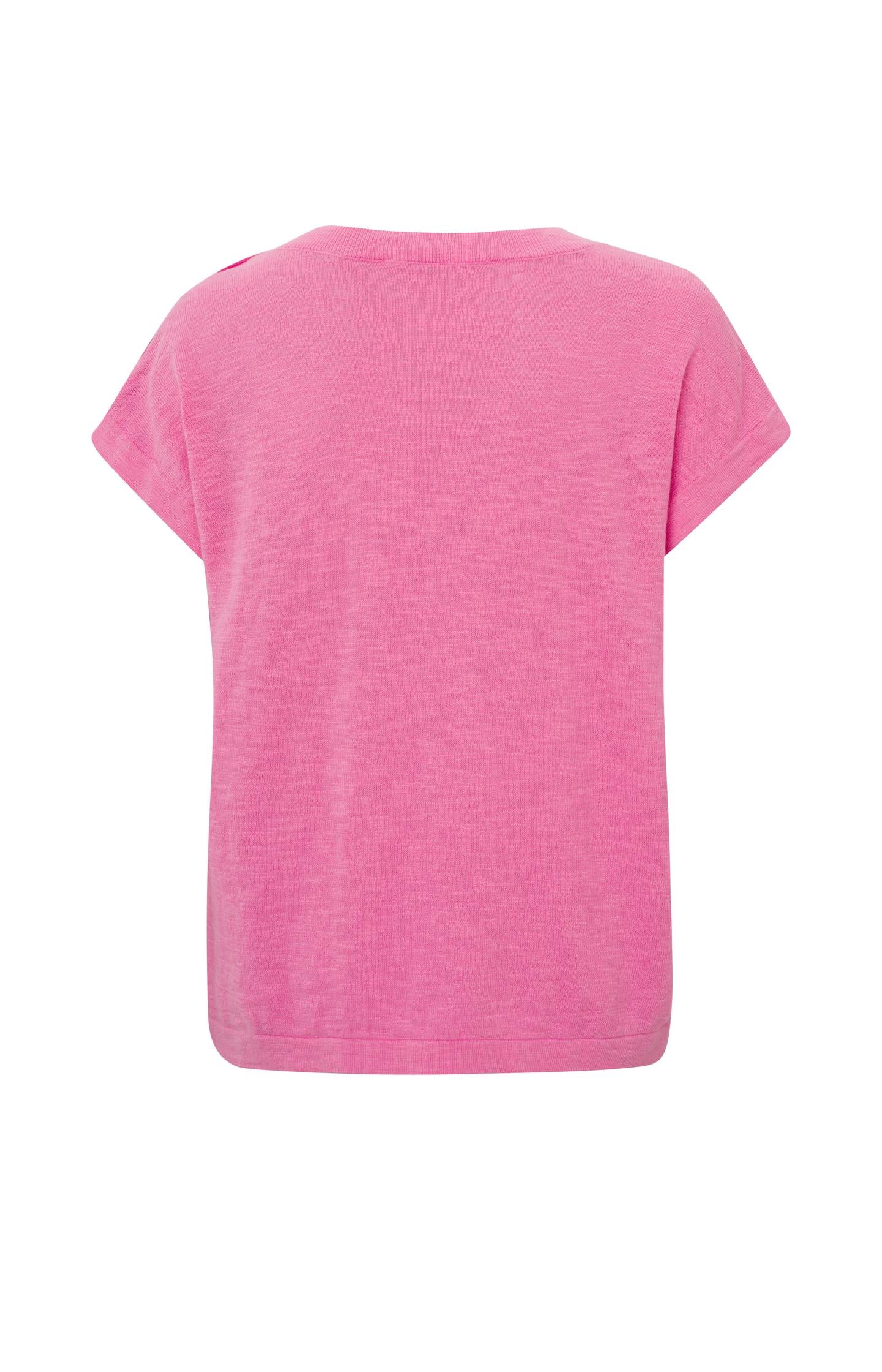 Sweater with short sleeves, V-neck and button detail