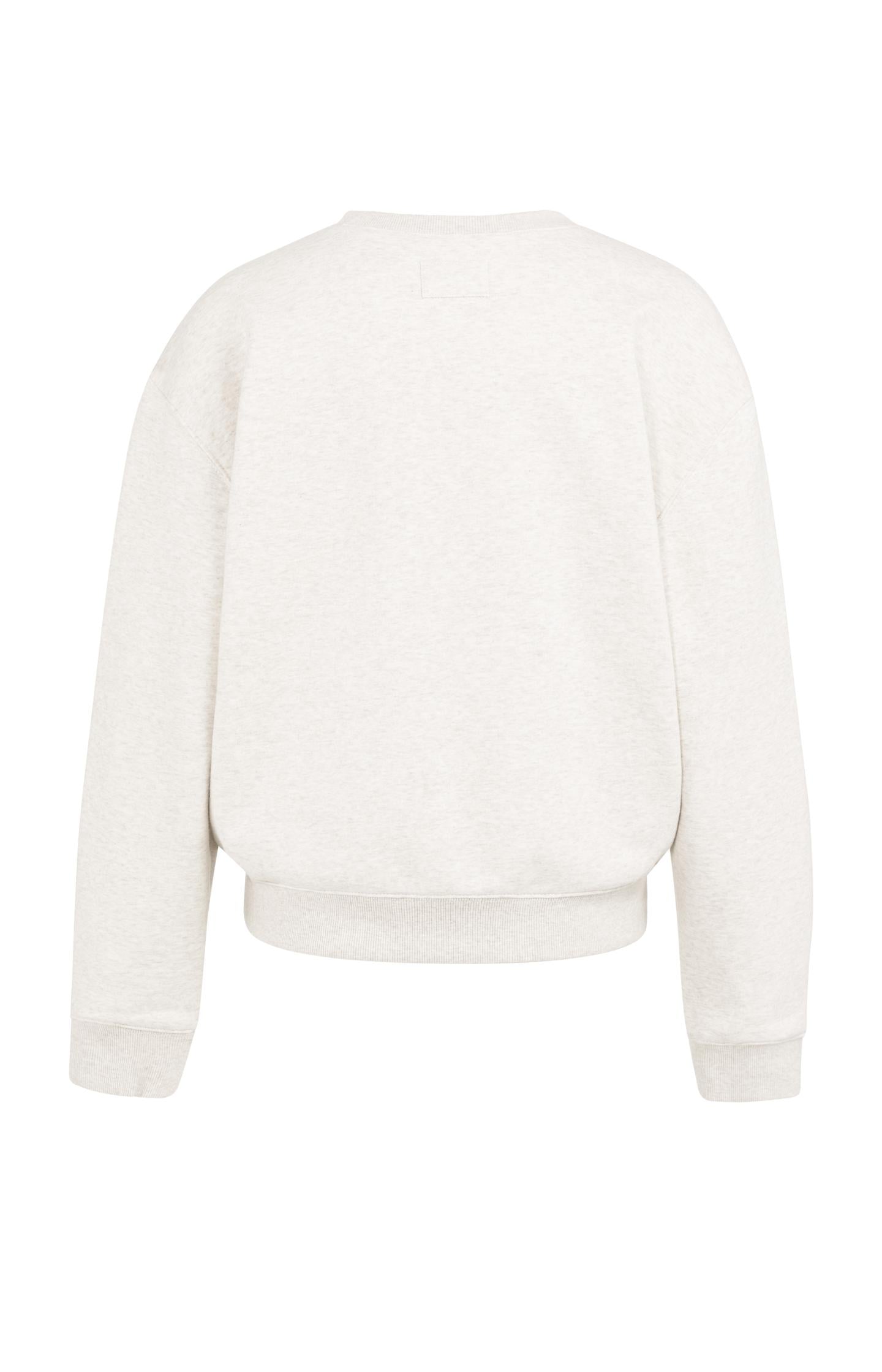 Sweater with stitched-on text and round neckline