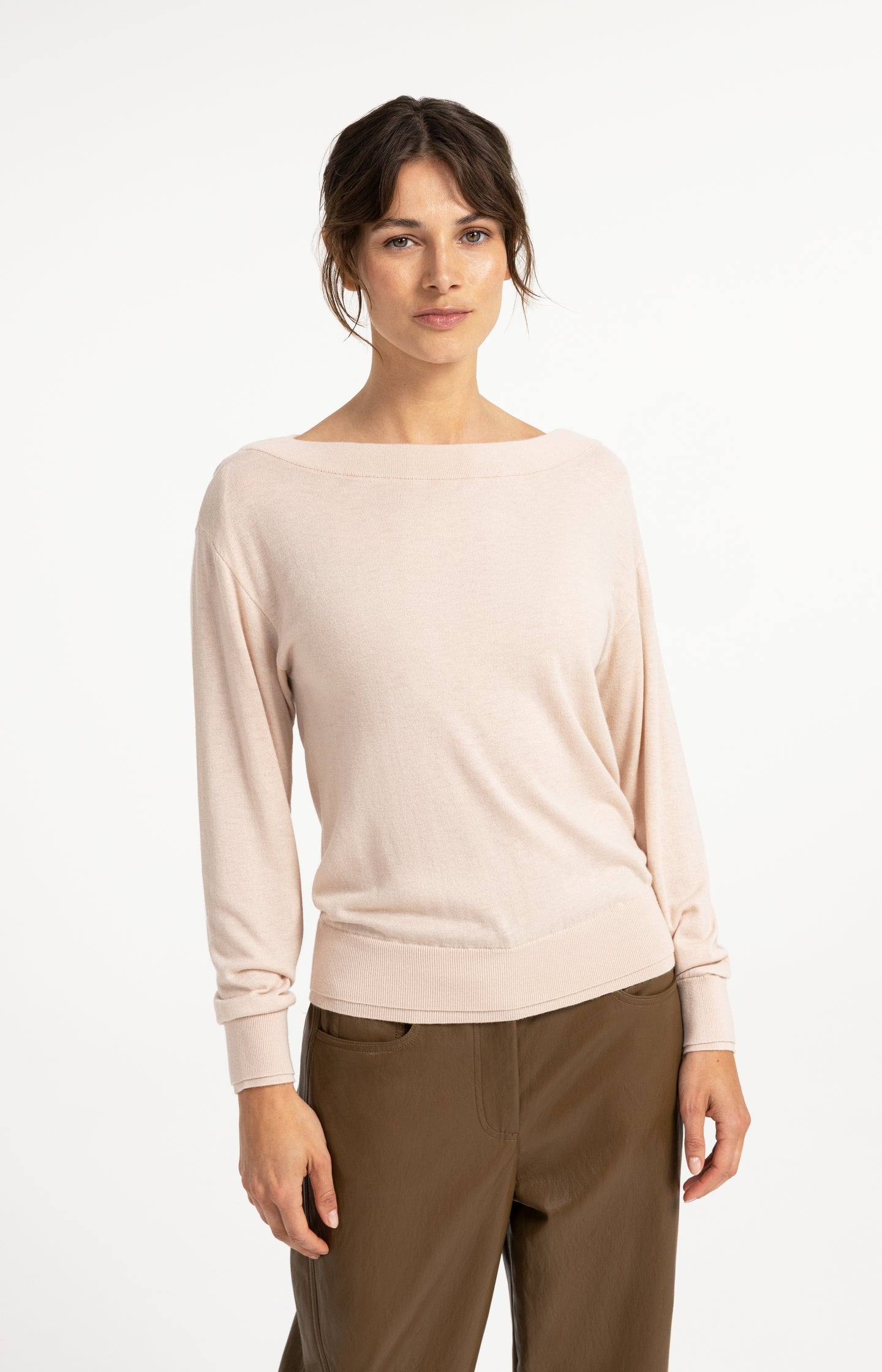 Sweater with wide boat neck and long sleeves