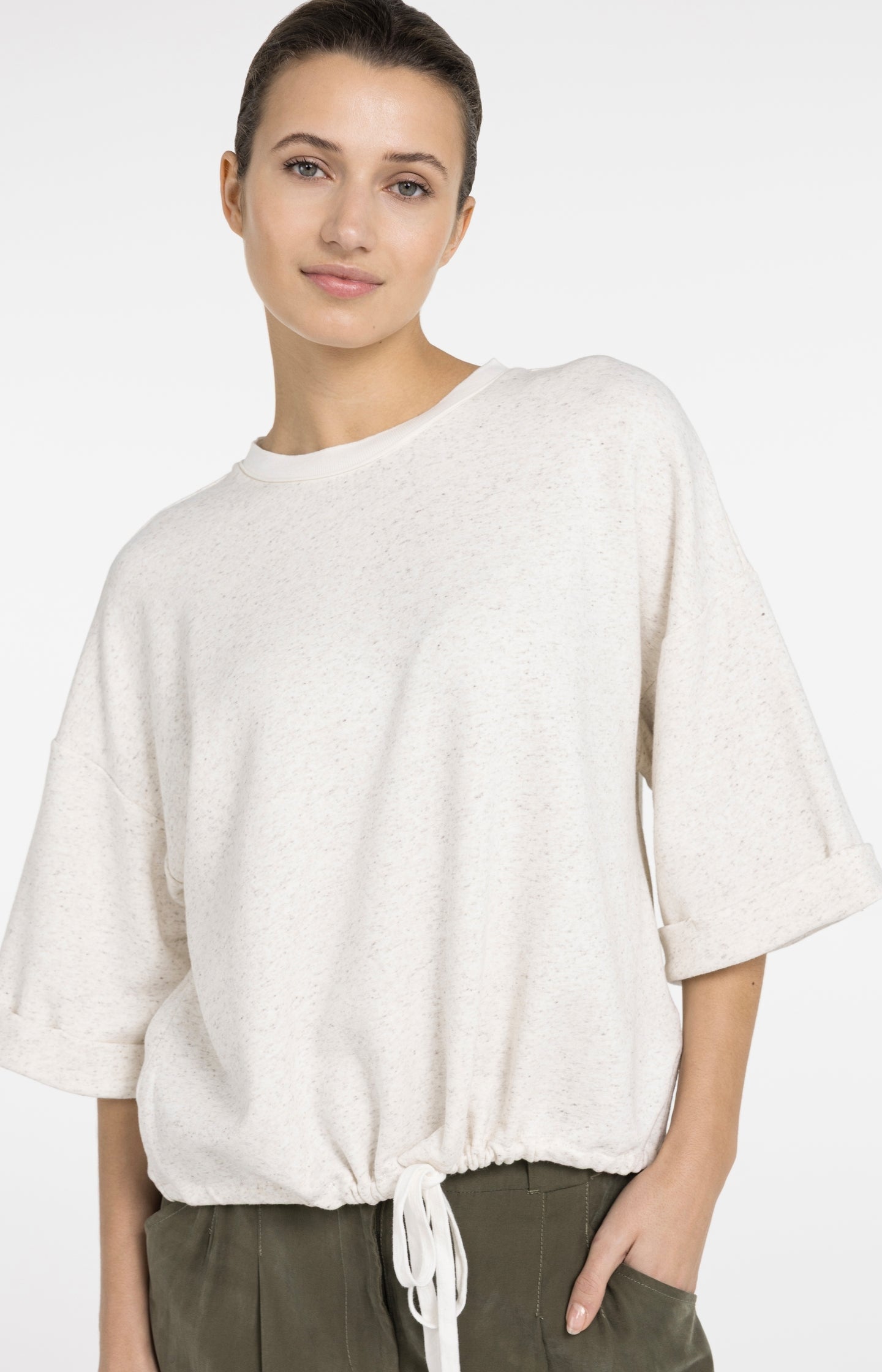 Sweatshirt with rolled cuffs and drawcord