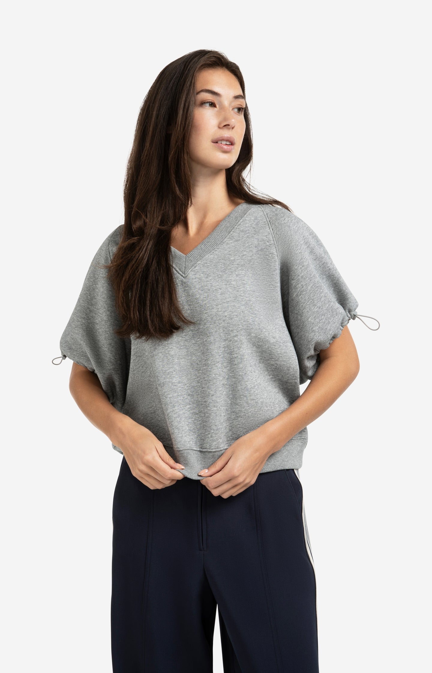 Sweatshirt with V-neck and adjustable sleeve cords - Type: lookbook