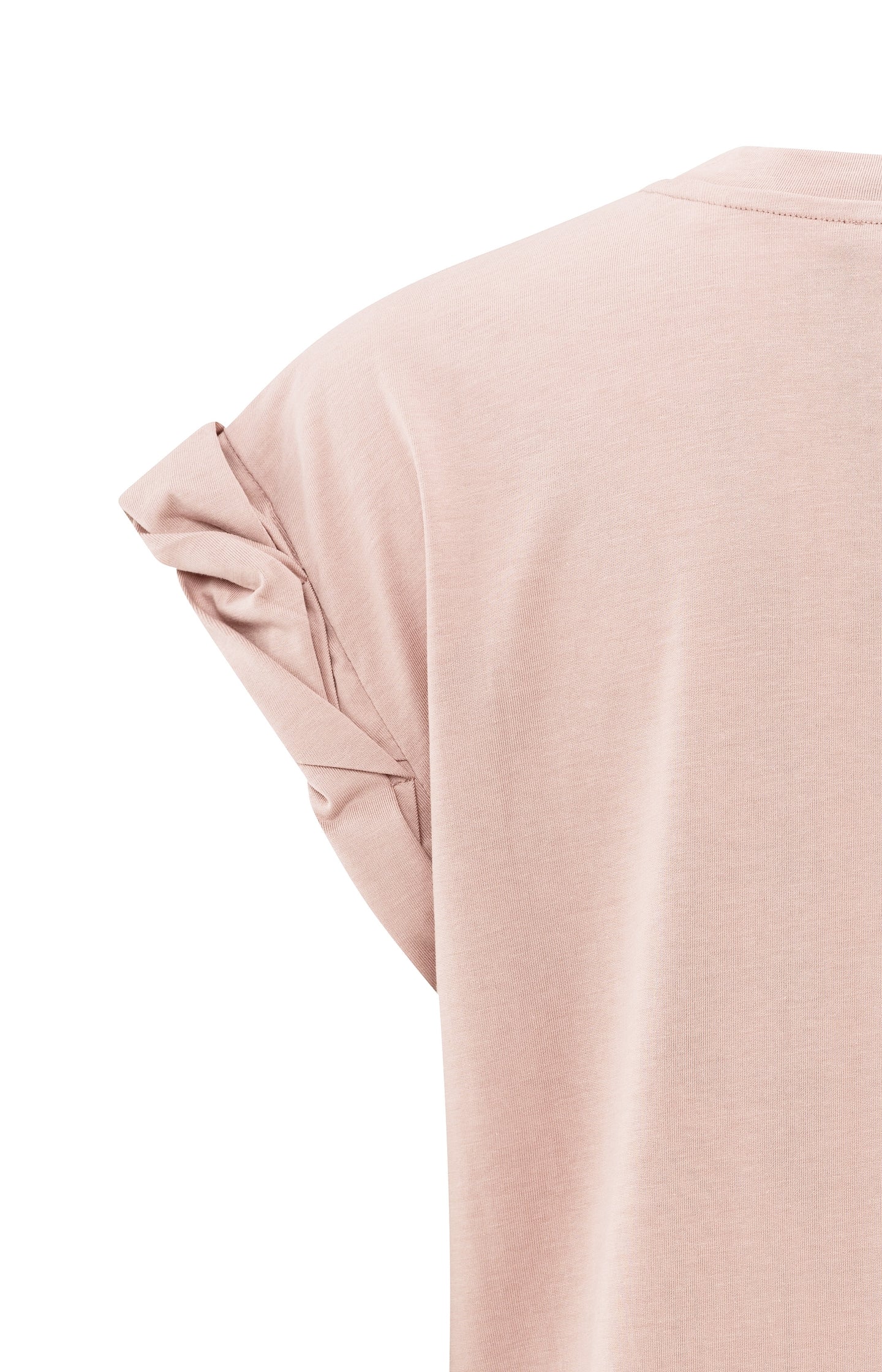 T-shirt with round neck and pleated, rolled-up sleeves