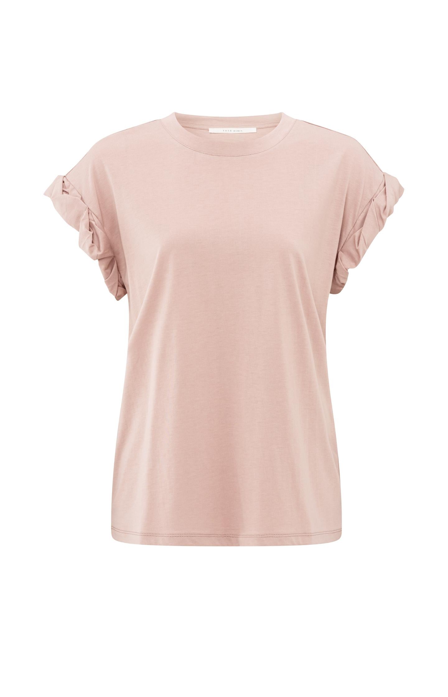 T-shirt with round neck and pleated, rolled-up sleeves - Type: product