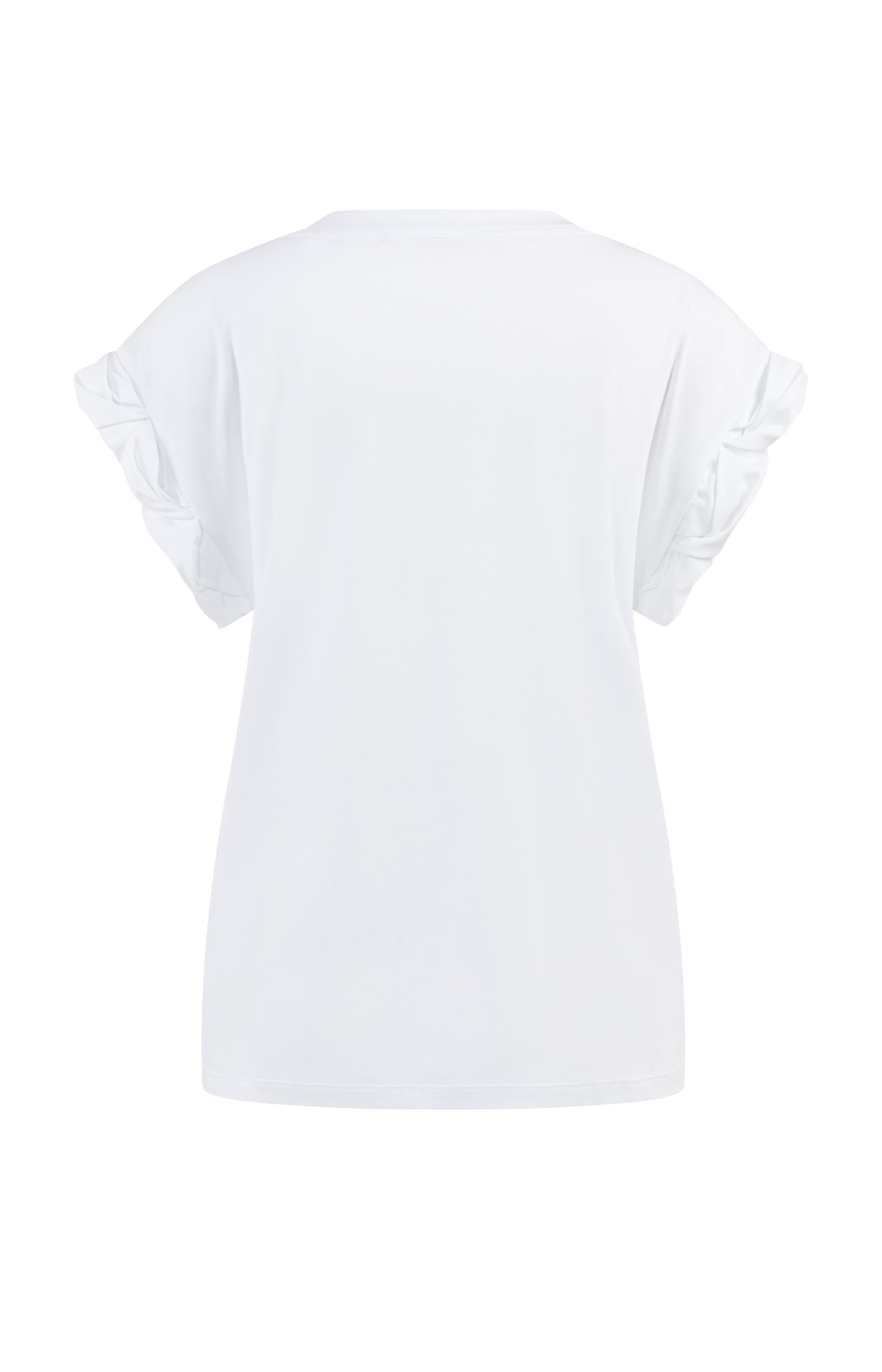 T-shirt with round neck and pleated, rolled-up sleeves