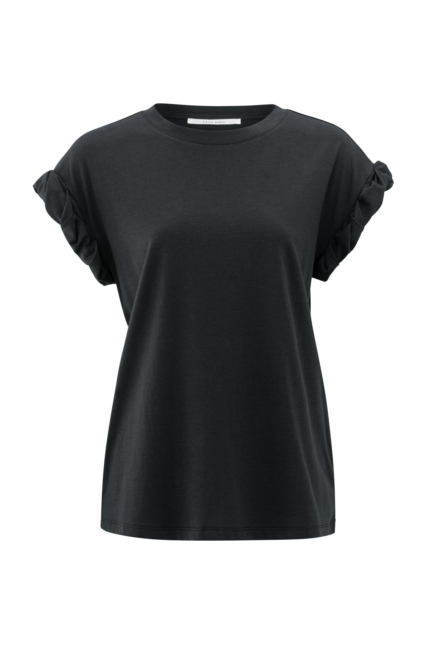 T-shirt with round neck and pleated, rolled-up sleeves - Type: product