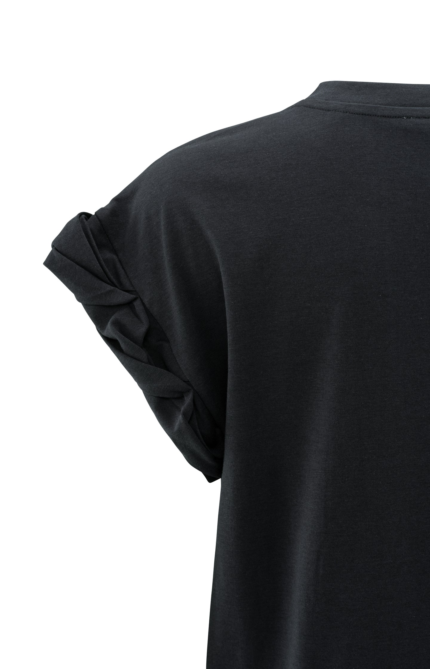 T-shirt with round neck and pleated, rolled-up sleeves