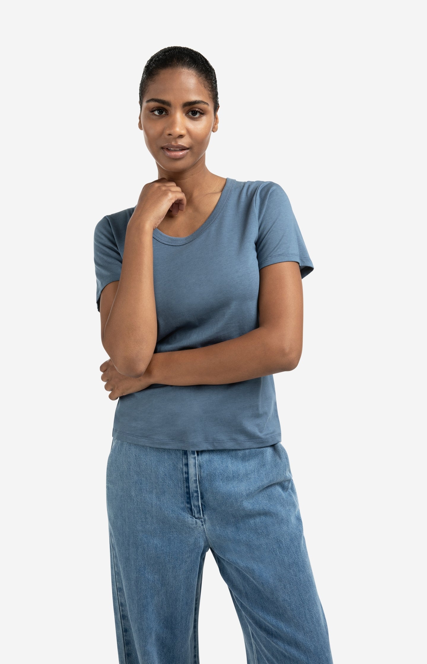 T-shirt with round ribbed neck